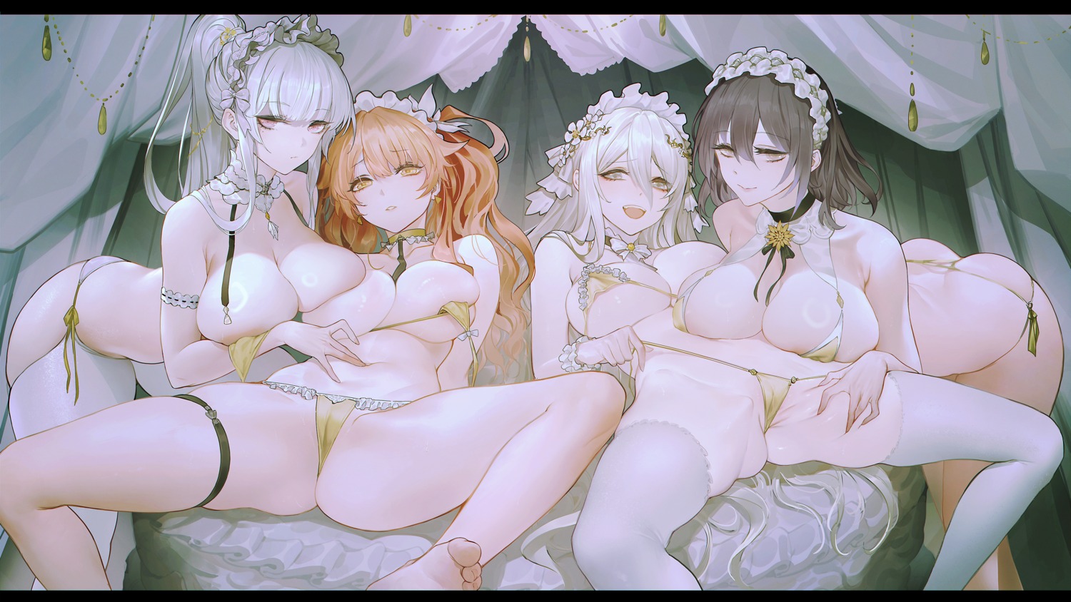 bra breasts cameltoe feet garter maid pantsu persimmonszzz string_panties symmetrical_docking thighhighs thong undressing yuri