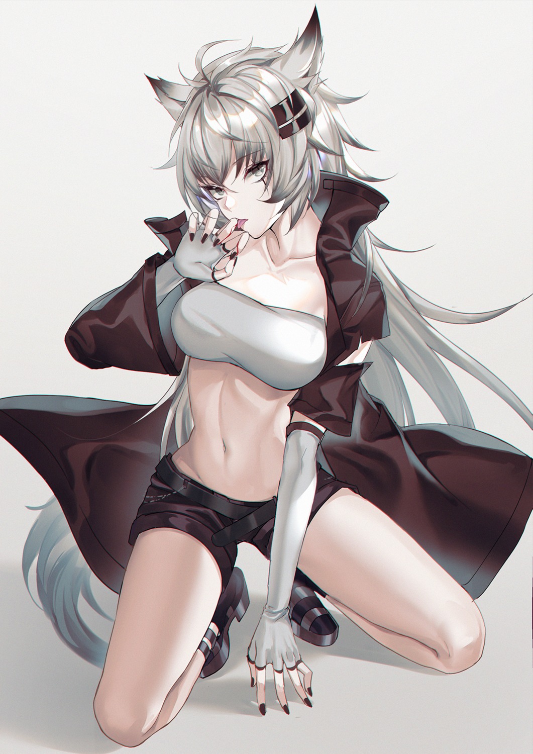 animal_ears arknights kernel_killer lappland_(arknights) open_shirt tail