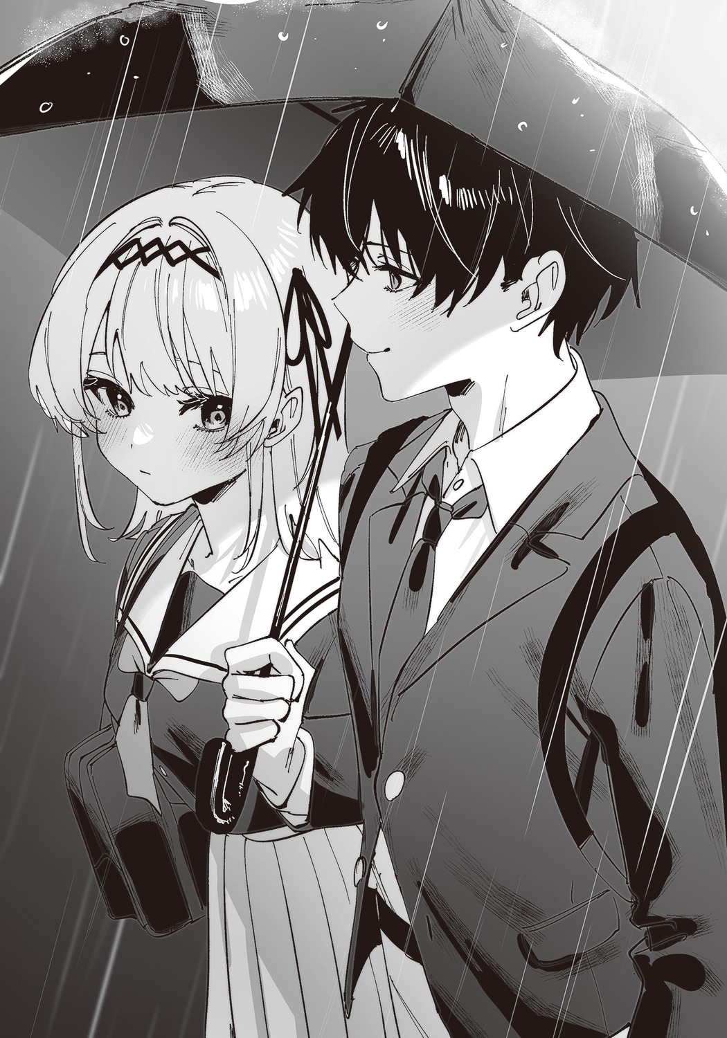 chigusa_minori kamishiro_airi kisunante_dekinaidesho?_to_chohatsu_suru_osananajimi_wo_wakara_sete_yattara_yosoijo_ni_dereta monochrome seifuku umbrella