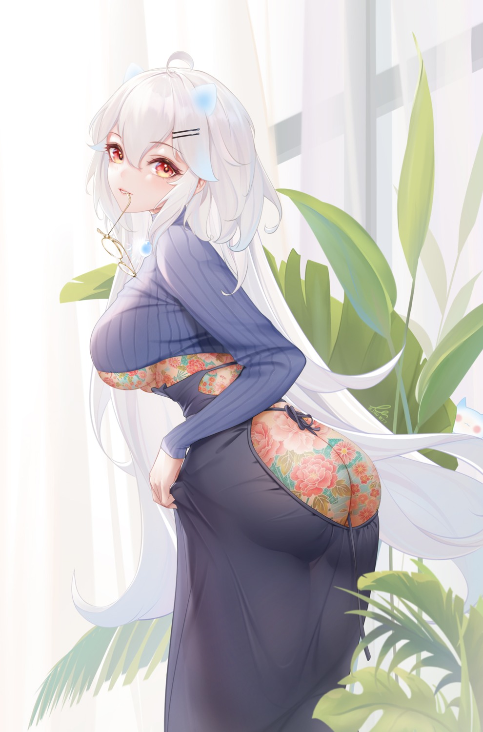 ass liu_liaoliao megane no_bra nopan see_through sweater tattoo underboob