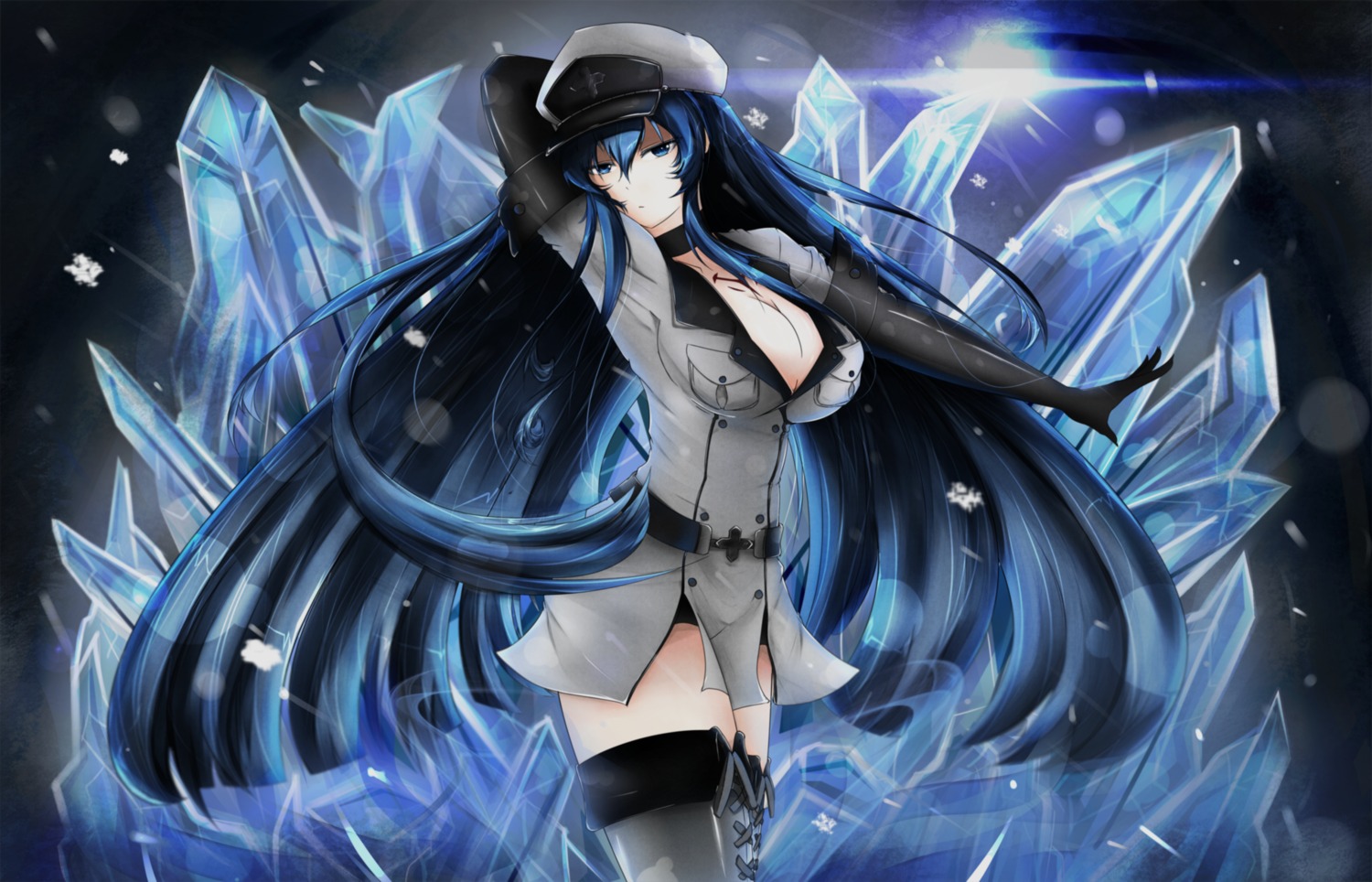 akame_ga_kill! cleavage esdeath no_bra raizo_35 thighhighs uniform