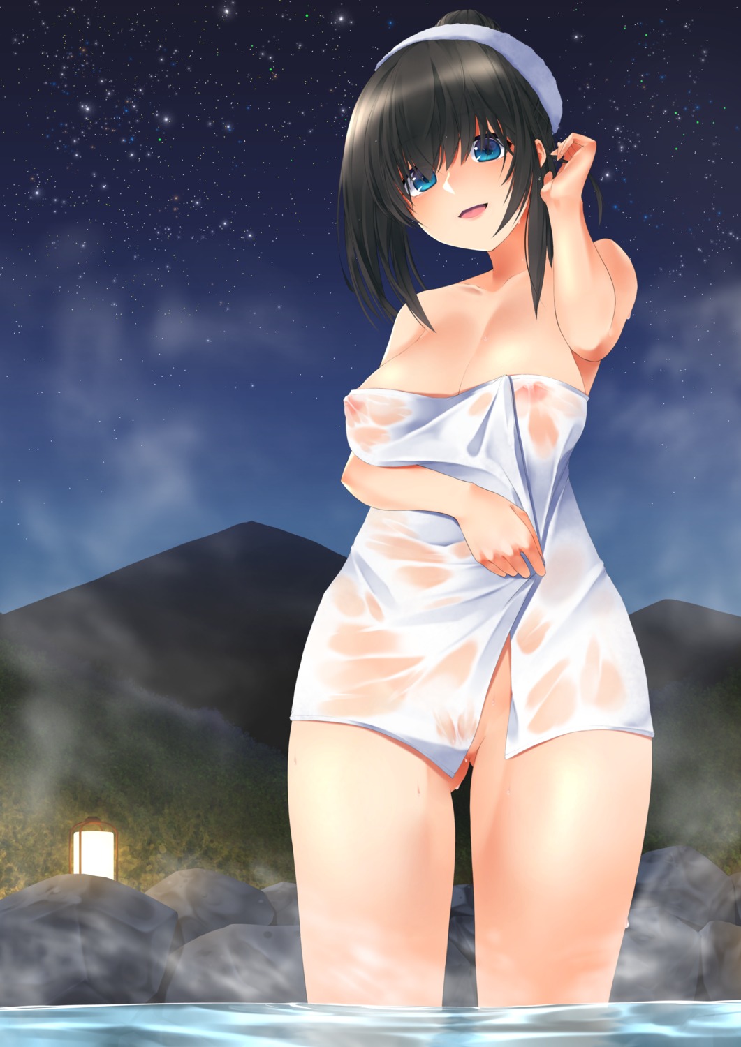 bathing erect_nipples naked nishinomiya_suzu onsen sagisawa_fumika see_through the_idolm@ster the_idolm@ster_cinderella_girls towel wet