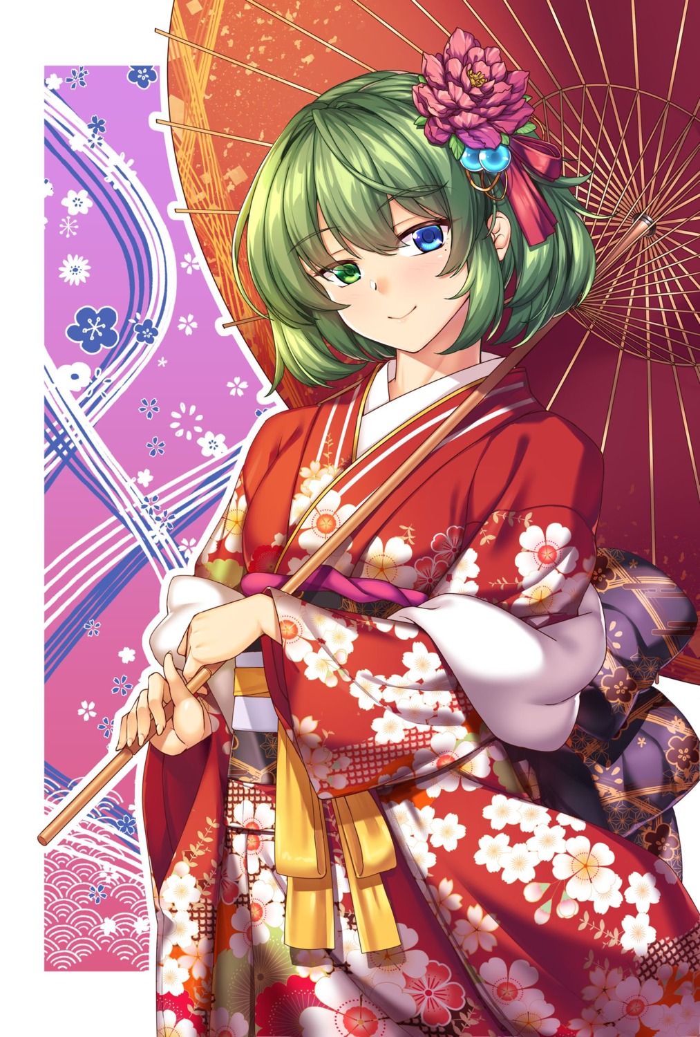 heterochromia kimono merufena takagaki_kaede the_idolm@ster the_idolm@ster_cinderella_girls umbrella