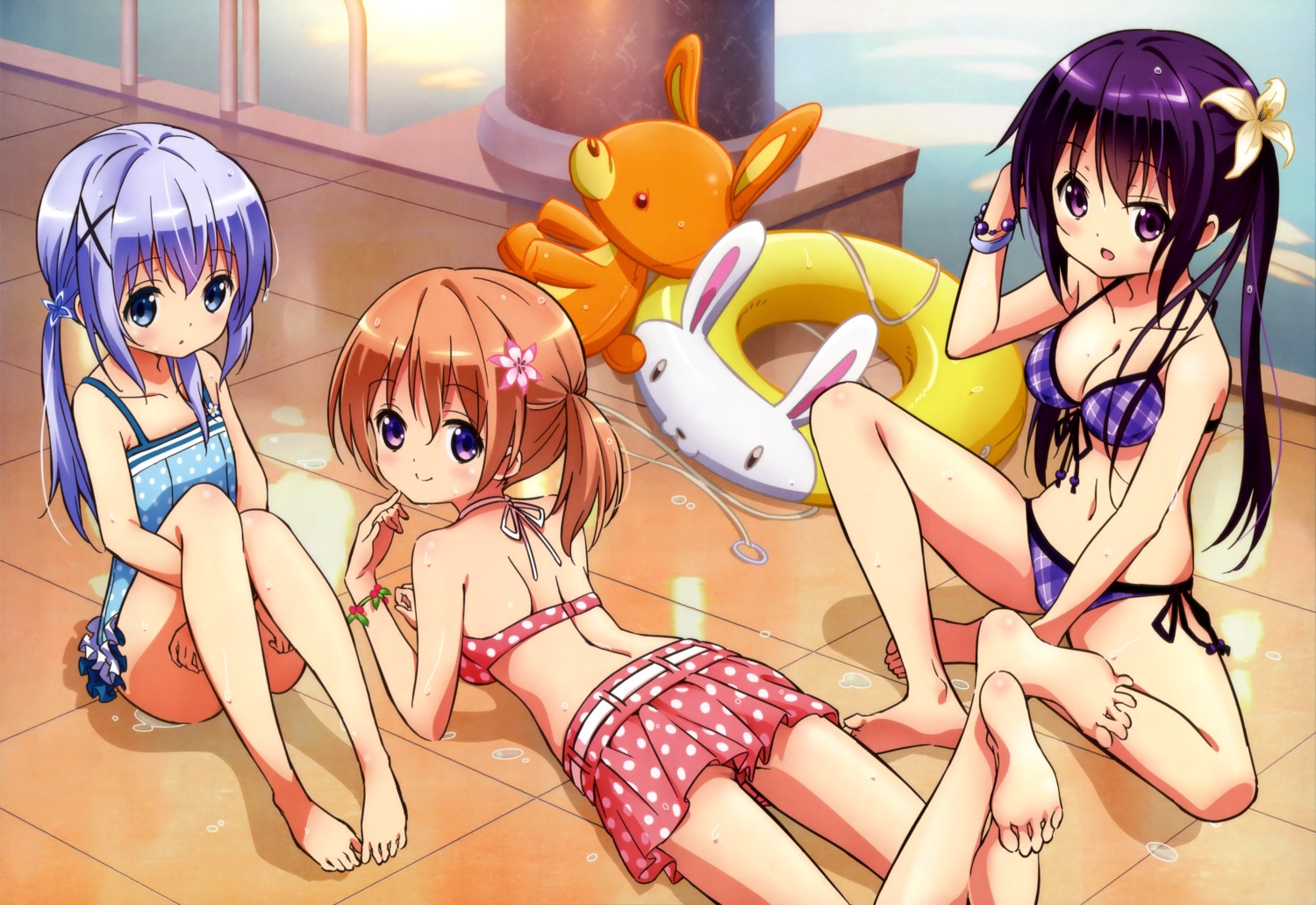 bikini cleavage feet gochuumon_wa_usagi_desu_ka? hoto_cocoa kafuu_chino loli okuda_yousuke swimsuits tedeza_rize