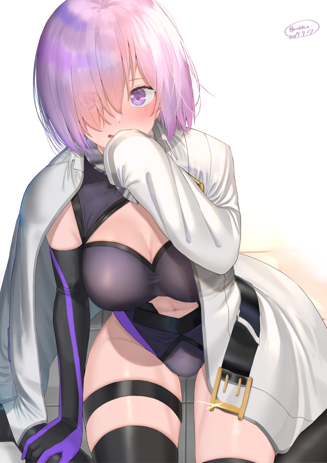 cleavage fate/grand_order garter leotard mash_kyrielight rushian thighhighs