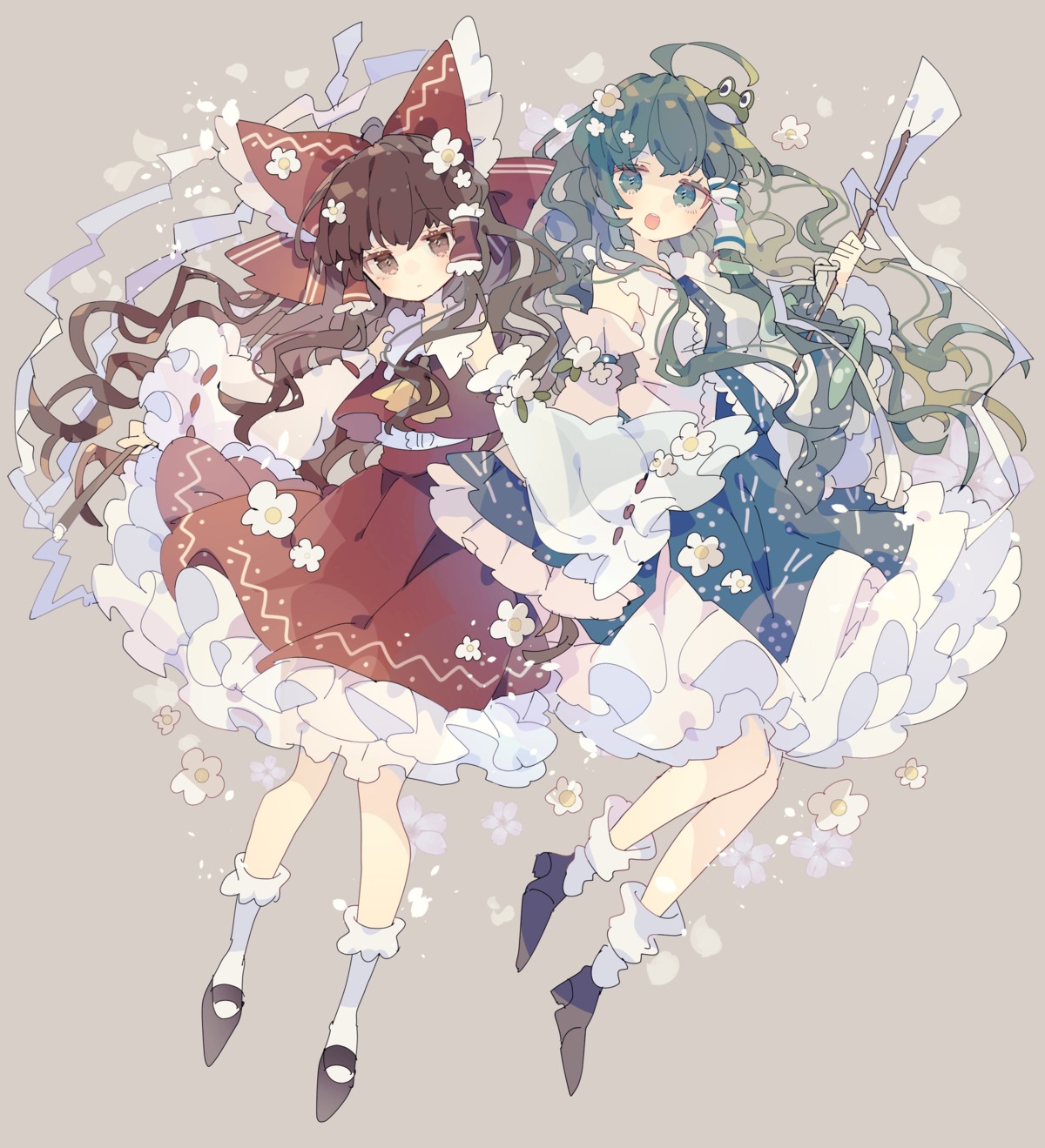 hakurei_reimu heels kochiya_sanae miko nikorashika touhou