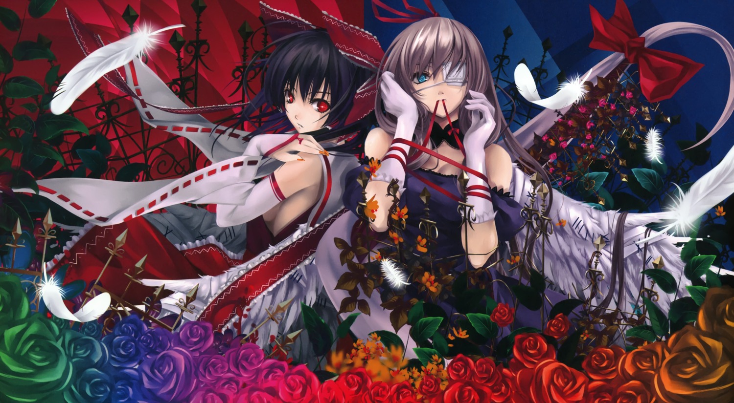 cradle dress eyepatch fixed hakurei_reimu miko misaki_kurehito no_bra touhou wings yakumo_yukari