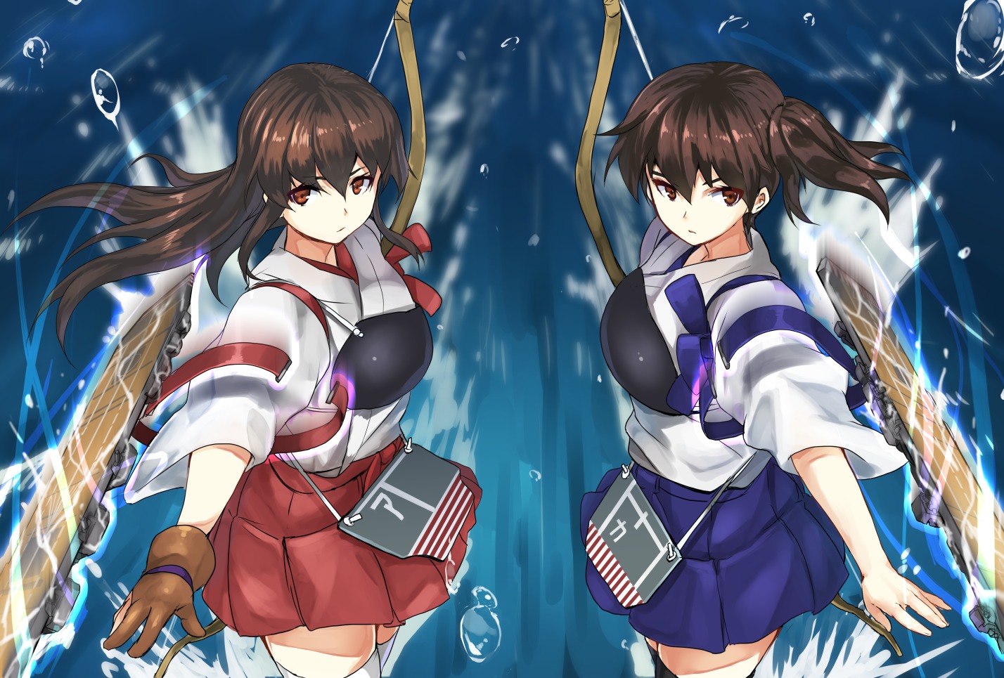 akagi_(kancolle) kaga_(kancolle) kantai_collection magu_(mugsfc) thighhighs weapon