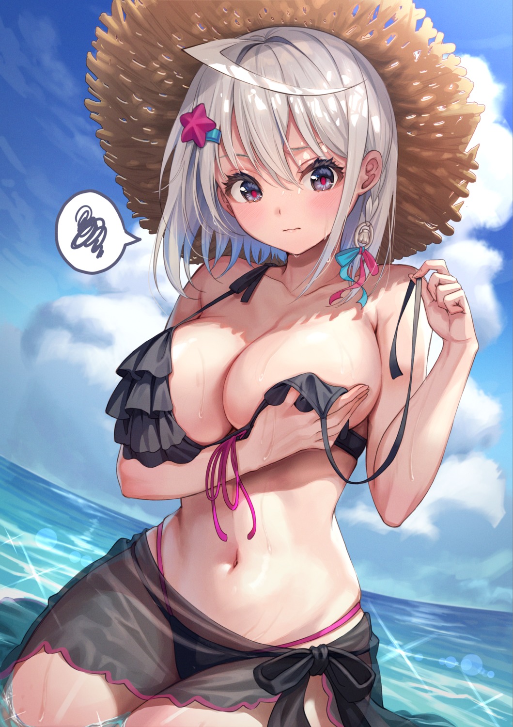 bikini breast_hold kuze_kaname see_through swimsuits wardrobe_malfunction wet