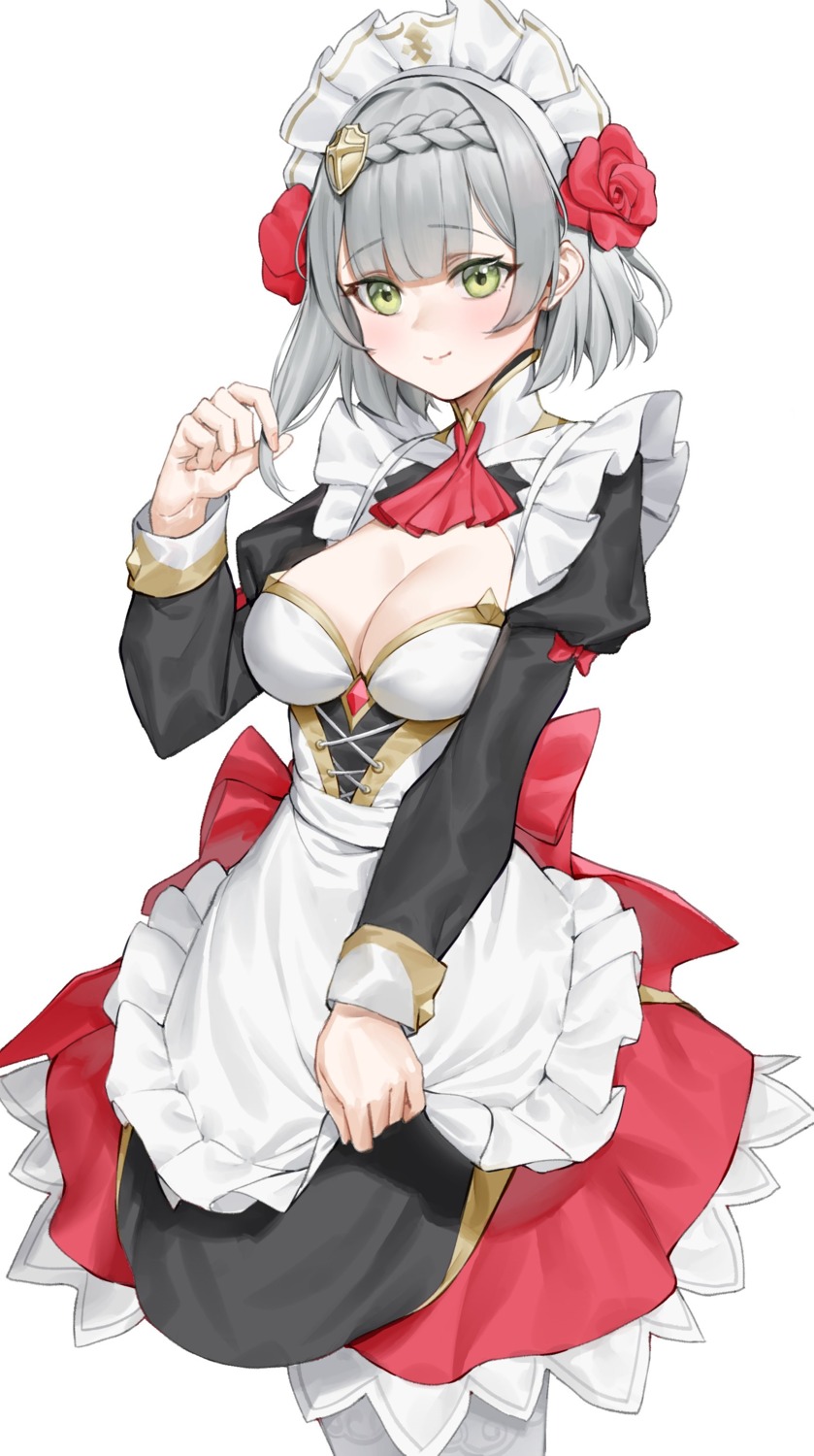 cleavage gdd_(vkejr702) genshin_impact maid noelle_(genshin_impact) skirt_lift