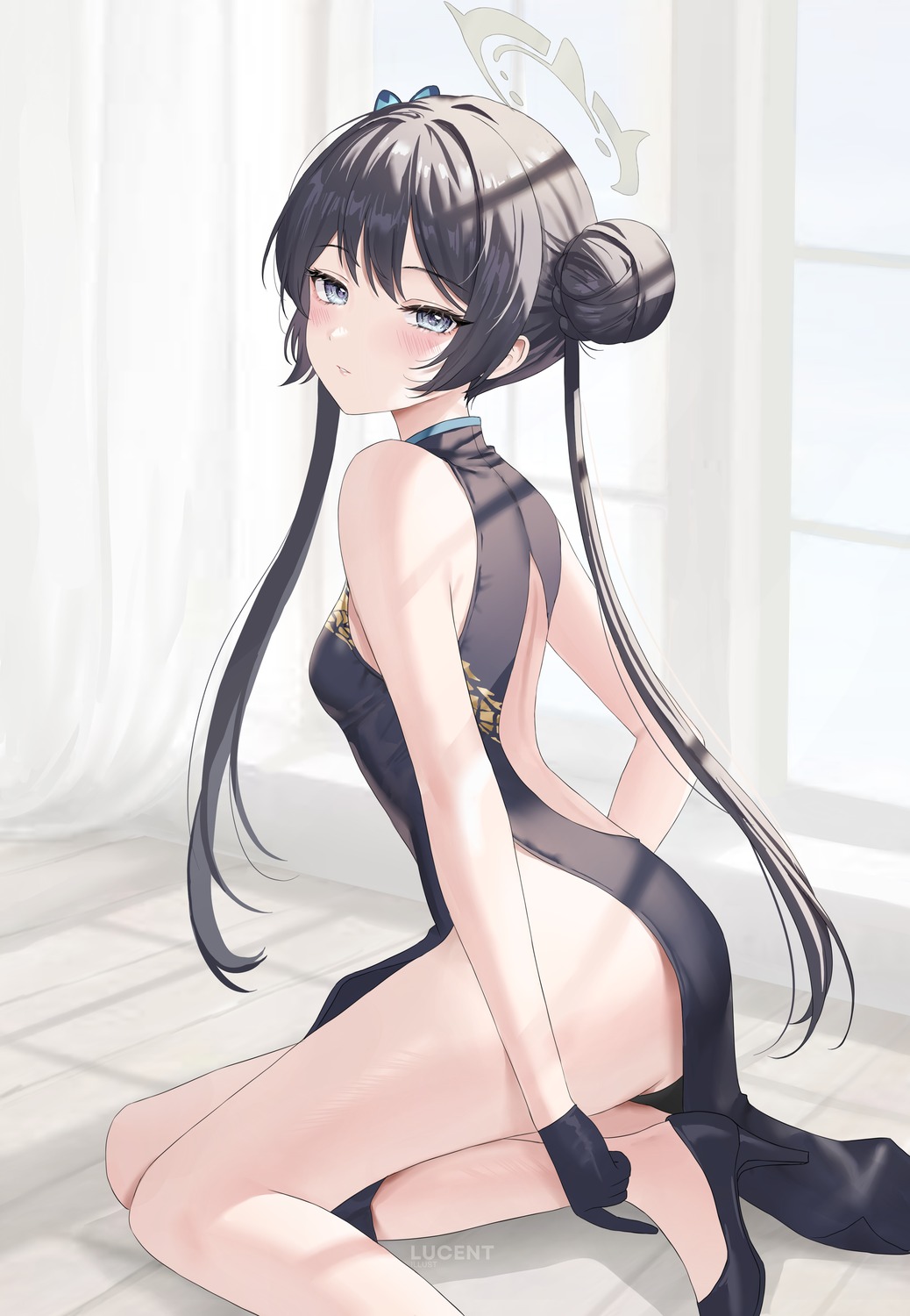 blue_archive chinadress halo heels lucenttea no_bra ryuuge_kisaki