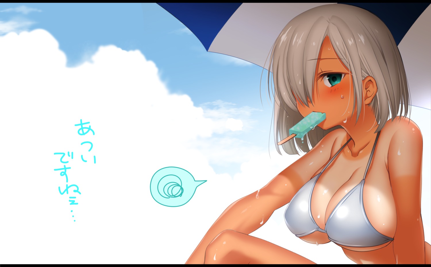 bikini_top cleavage hamakaze_(kancolle) kantai_collection kinu swimsuits tan_lines underboob wet