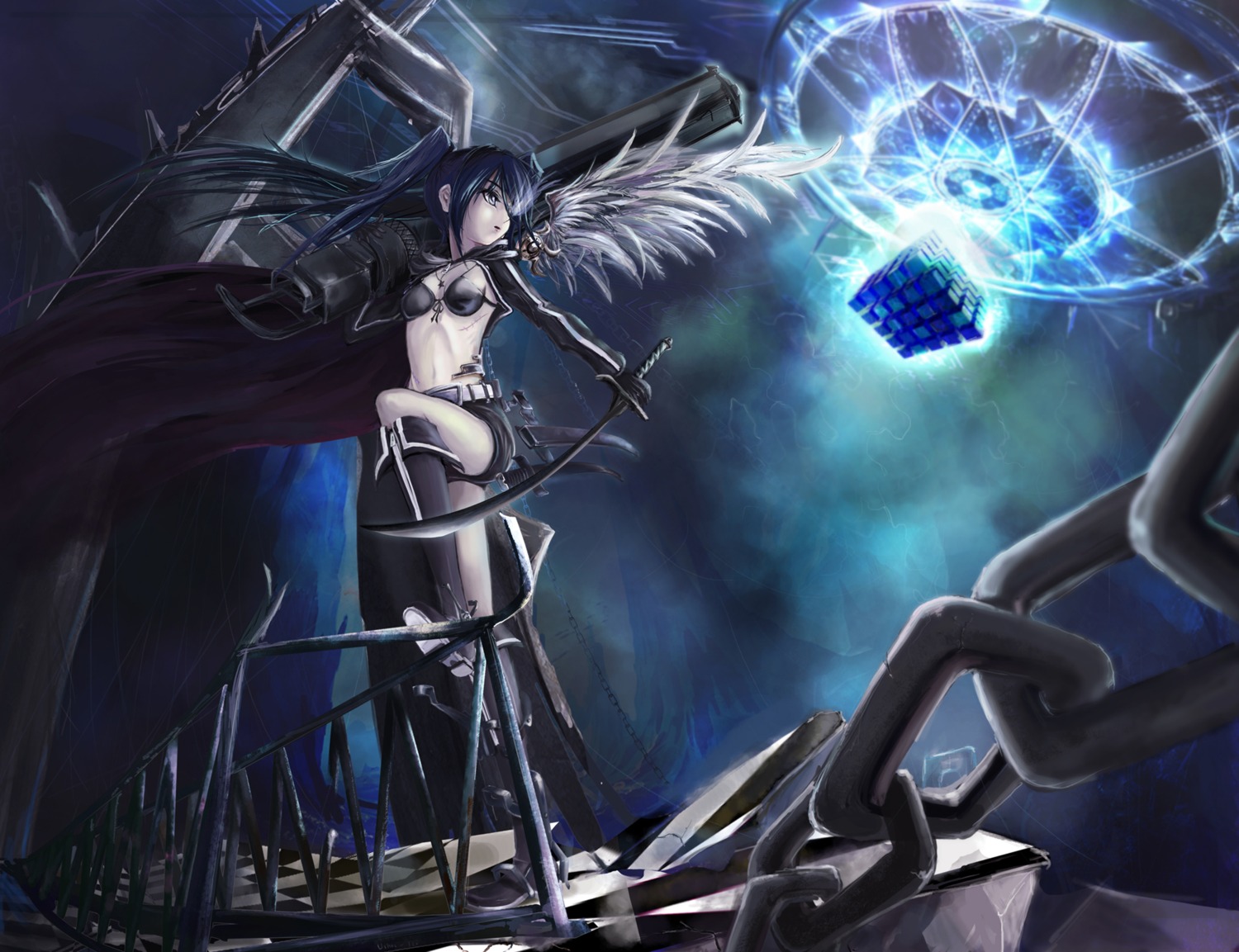 bikini_top black_rock_shooter black_rock_shooter_(character) swimsuits sword thighhighs ushas vocaloid wings