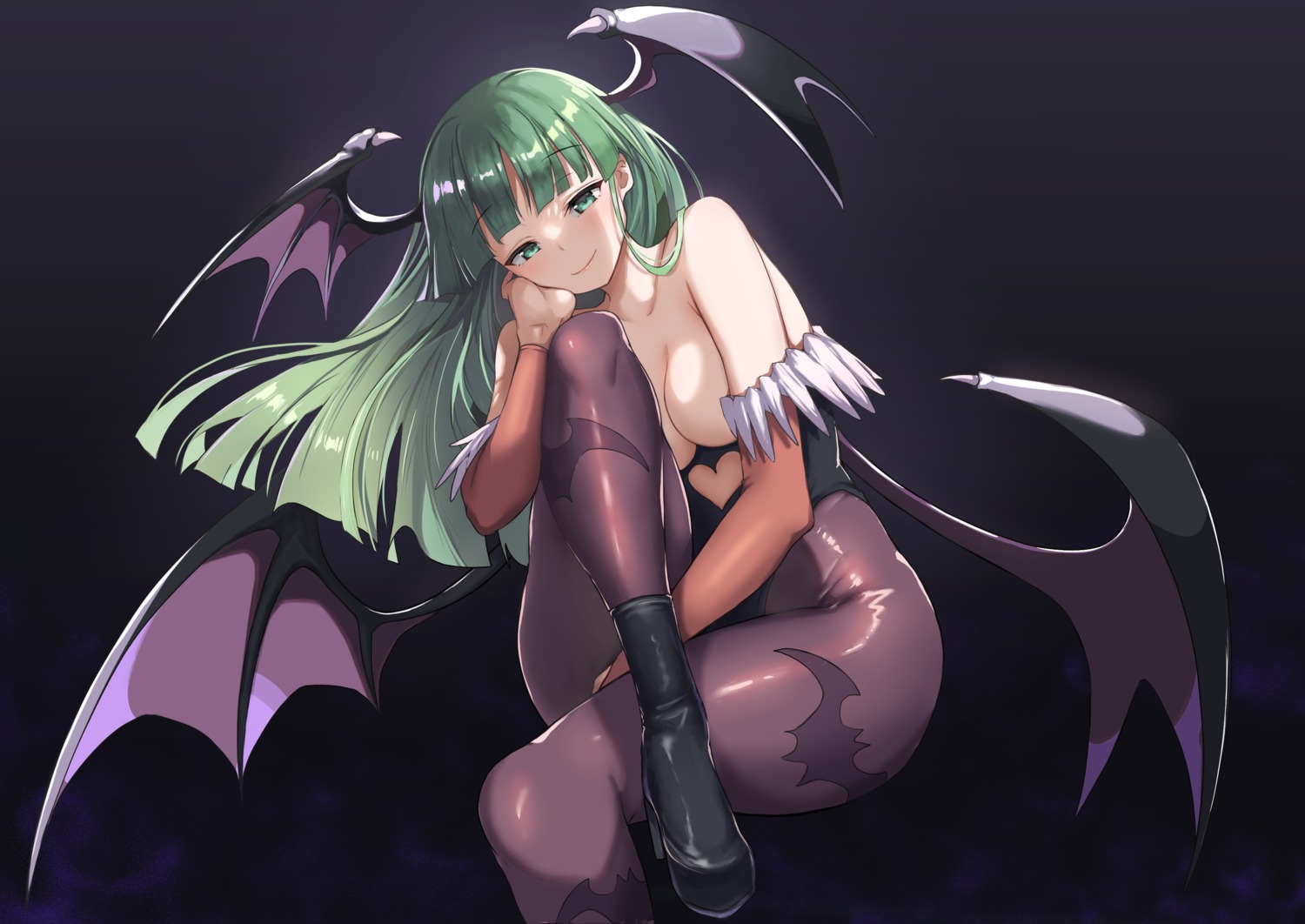 breast_hold breasts dark_stalkers leotard morrigan_aensland no_bra pantyhose tagme wings