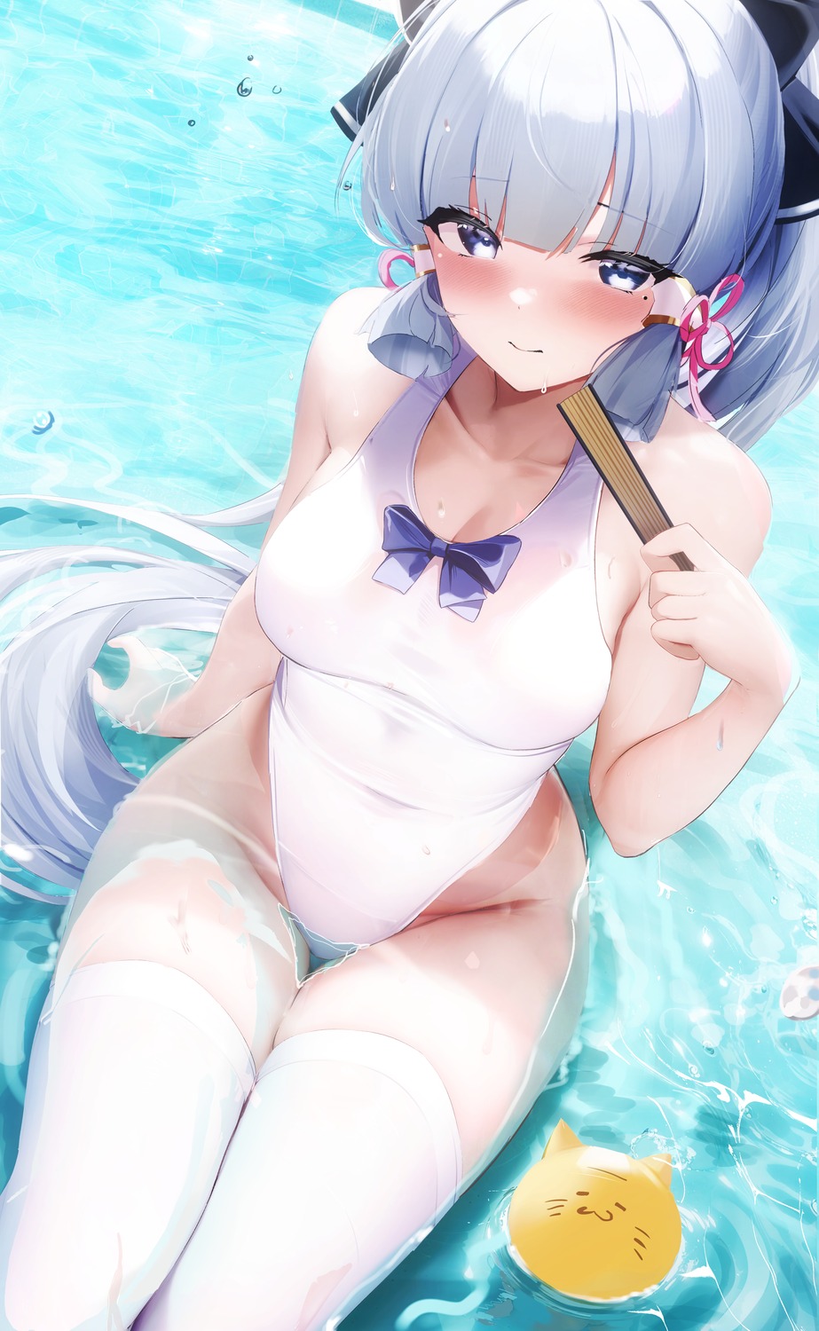 fantongjun genshin_impact kamisato_ayaka swimsuits thighhighs wet