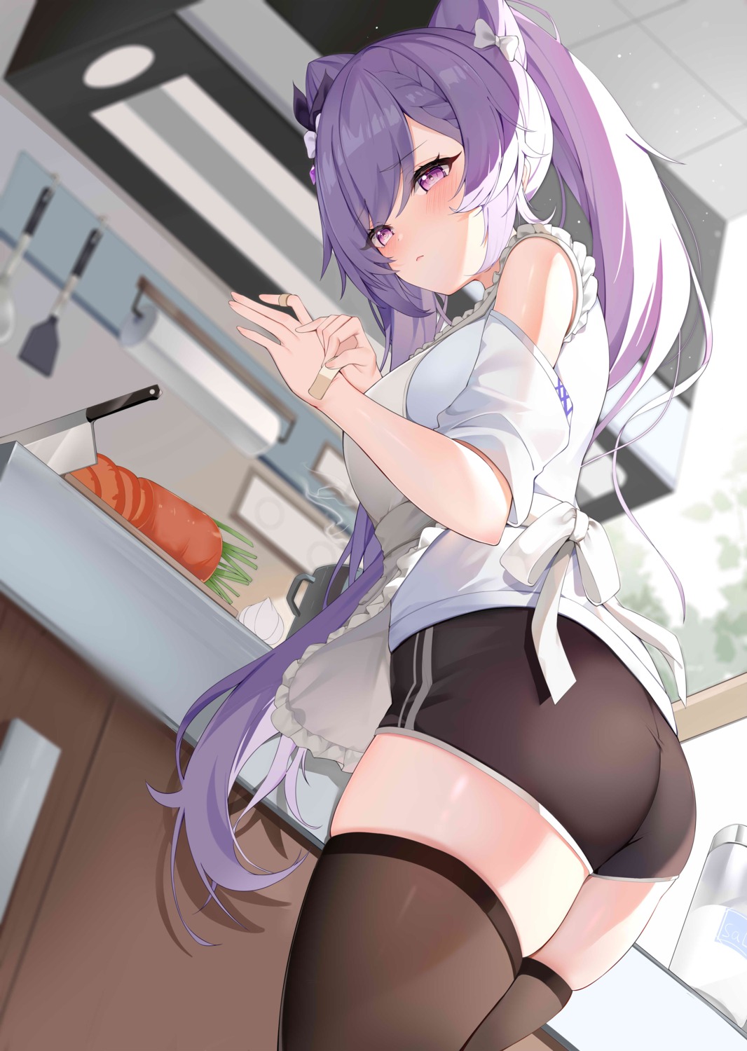 arlene_(ju) ass bandaid genshin_impact keqing thighhighs