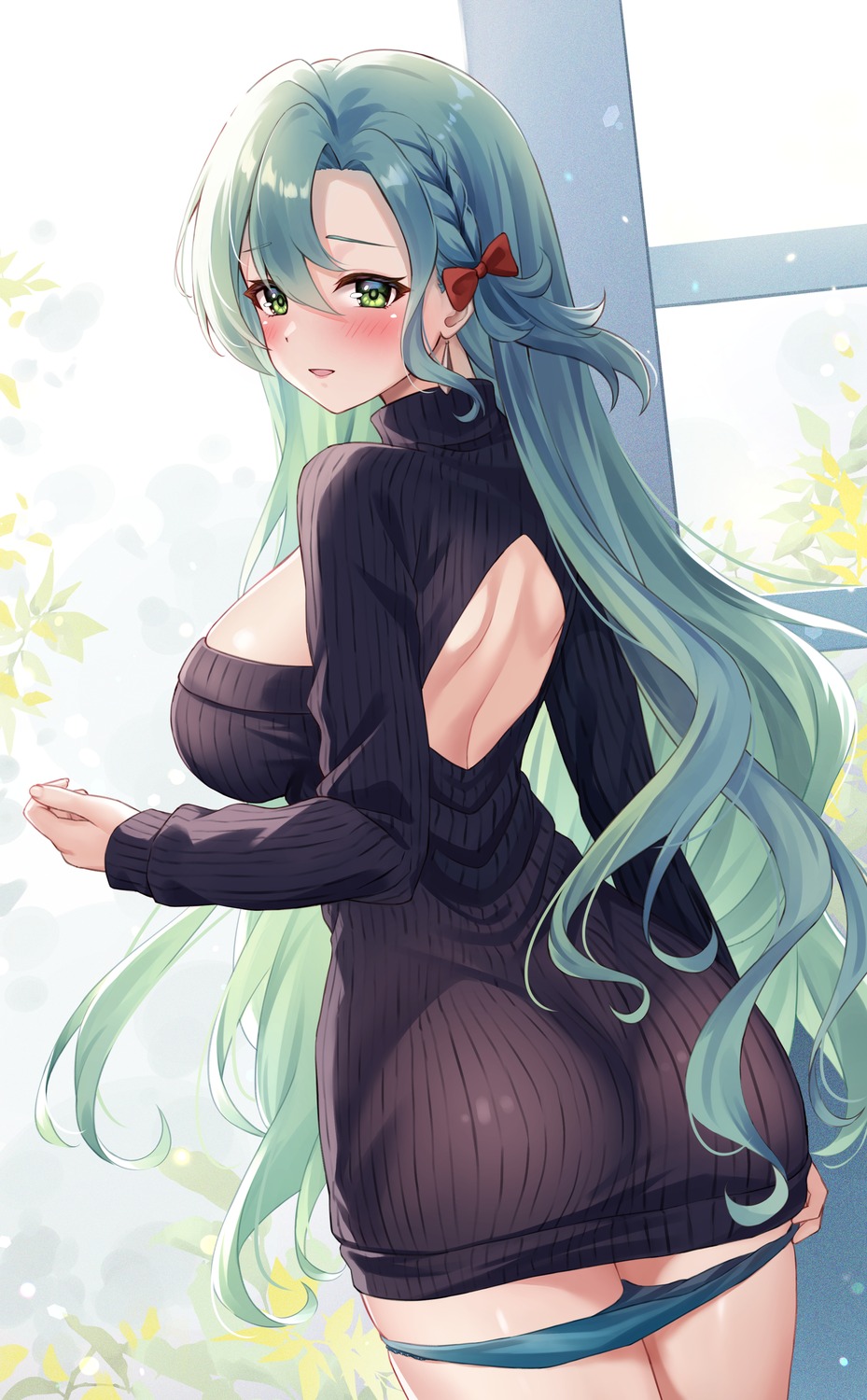 ass chloe_(fire_emblem_engage) dress fire_emblem fire_emblem_engage no_bra pantsu panty_pull sebu_illust sweater