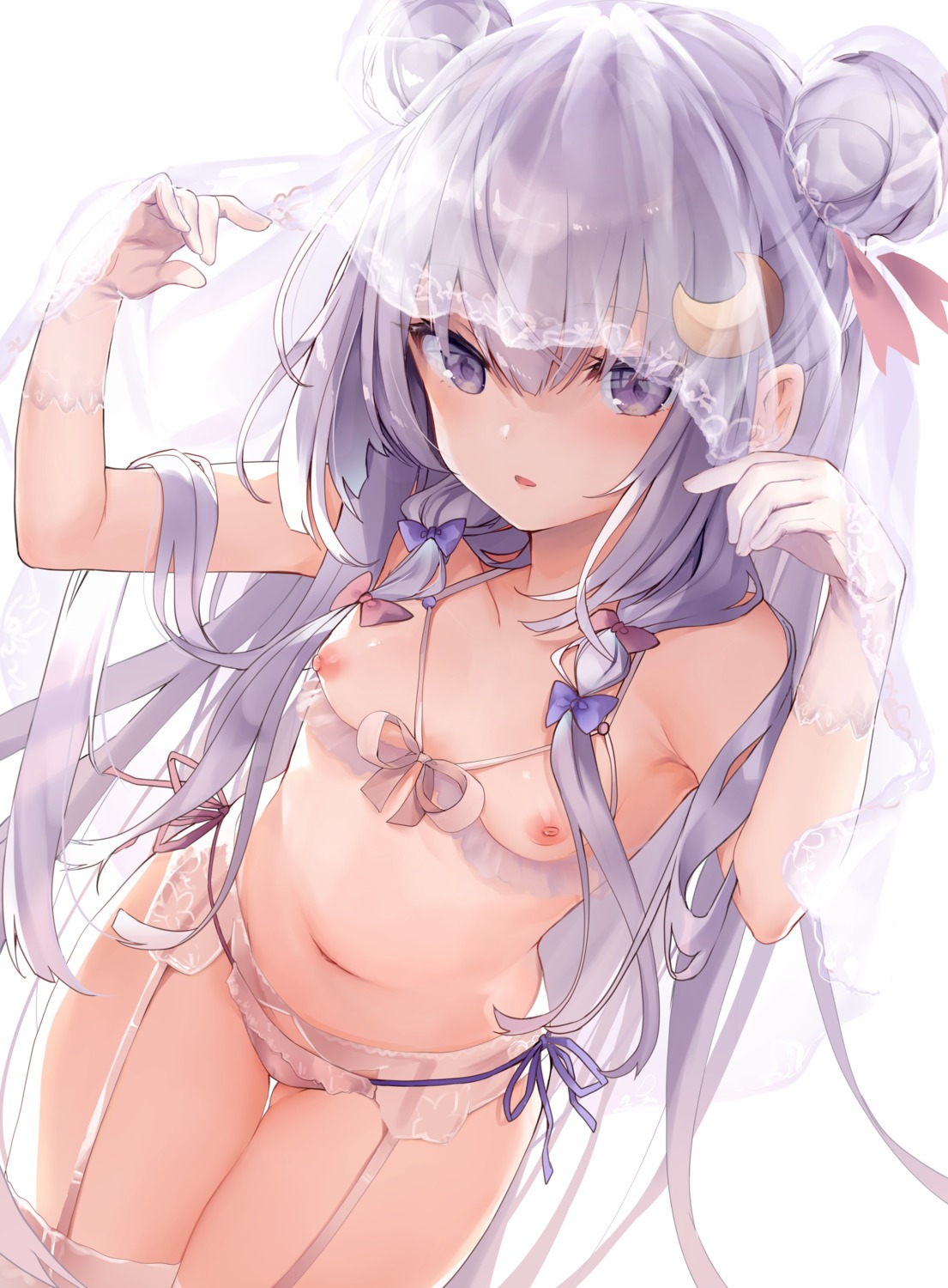 bra breasts cameltoe garter_belt lingerie loli nipples pantsu patchouli_knowledge see_through stockings string_panties tamano_kedama thighhighs touhou