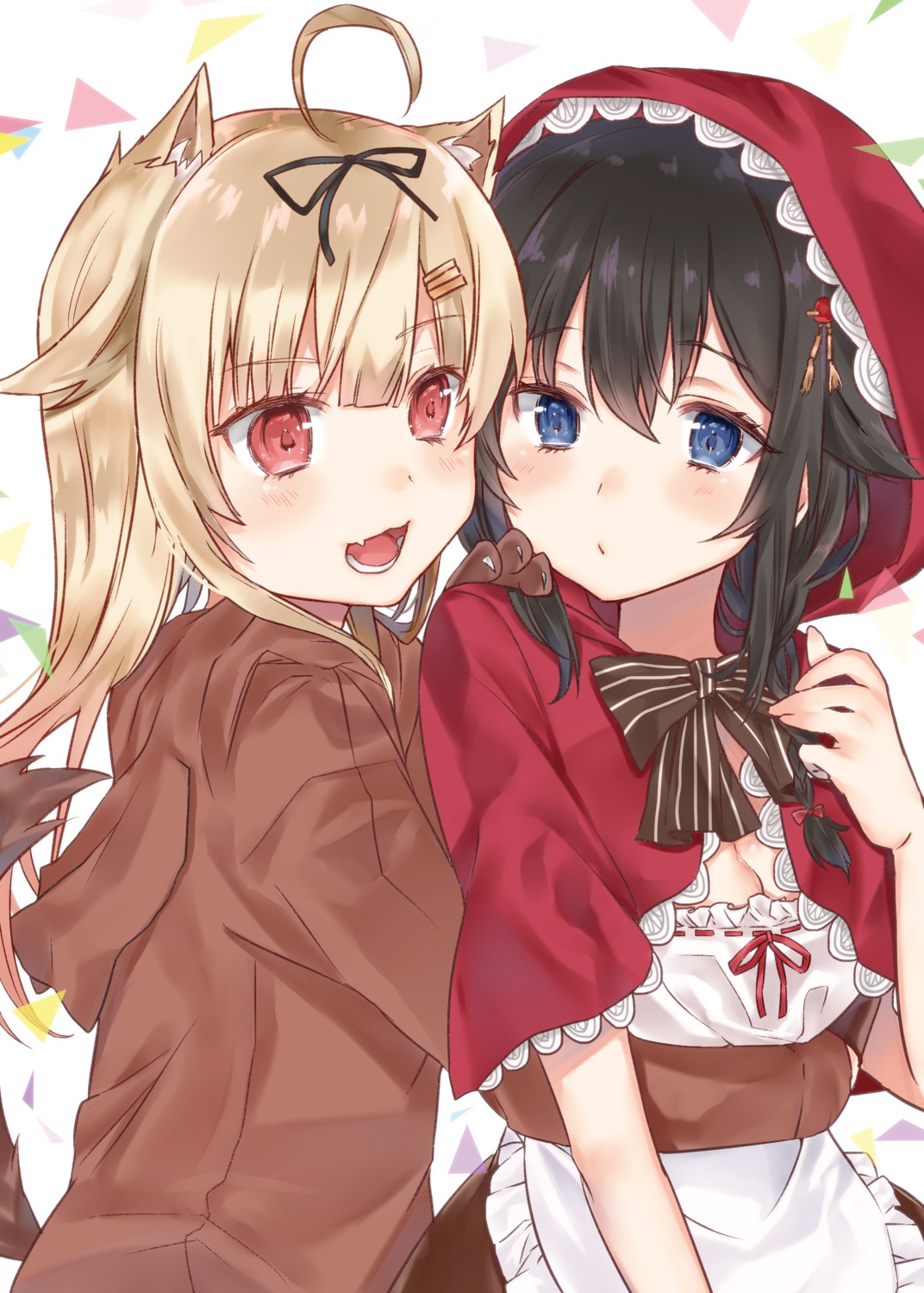 animal_ears big_bad_wolf cosplay hoshimiya_nazuna kantai_collection little_red_riding_hood_(character) shigure_(kancolle) tail yuudachi_(kancolle)