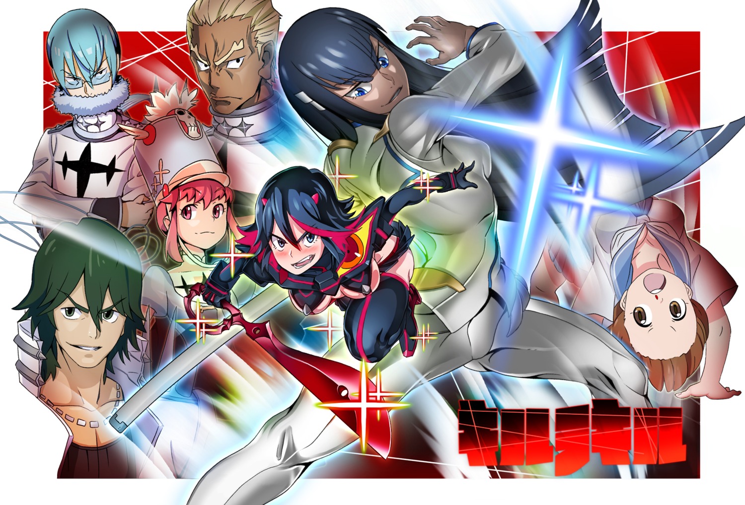 gamagoori_ira inumuta_houka jakuzure_nonon kill_la_kill kiryuuin_satsuki mankanshoku_mako matoi_ryuuko megane orukyuroi sanageyama_uzu seifuku sword thighhighs underboob