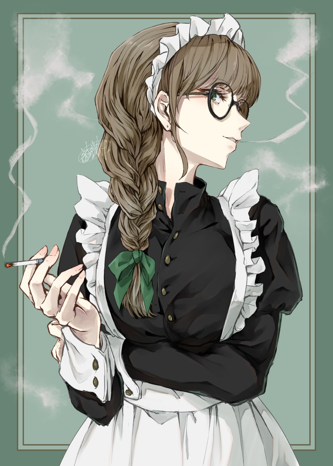 breast_hold canned_rose maid megane smoking