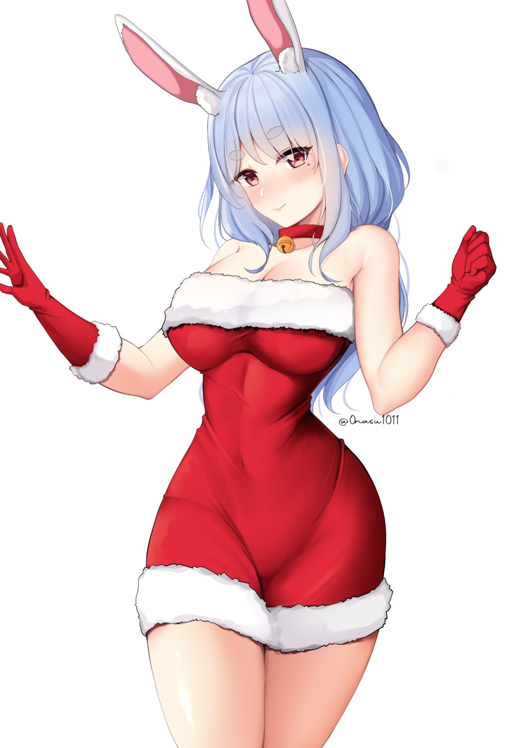 animal_ears bunny_ears christmas cleavage dress hololive nassss usada_pekora