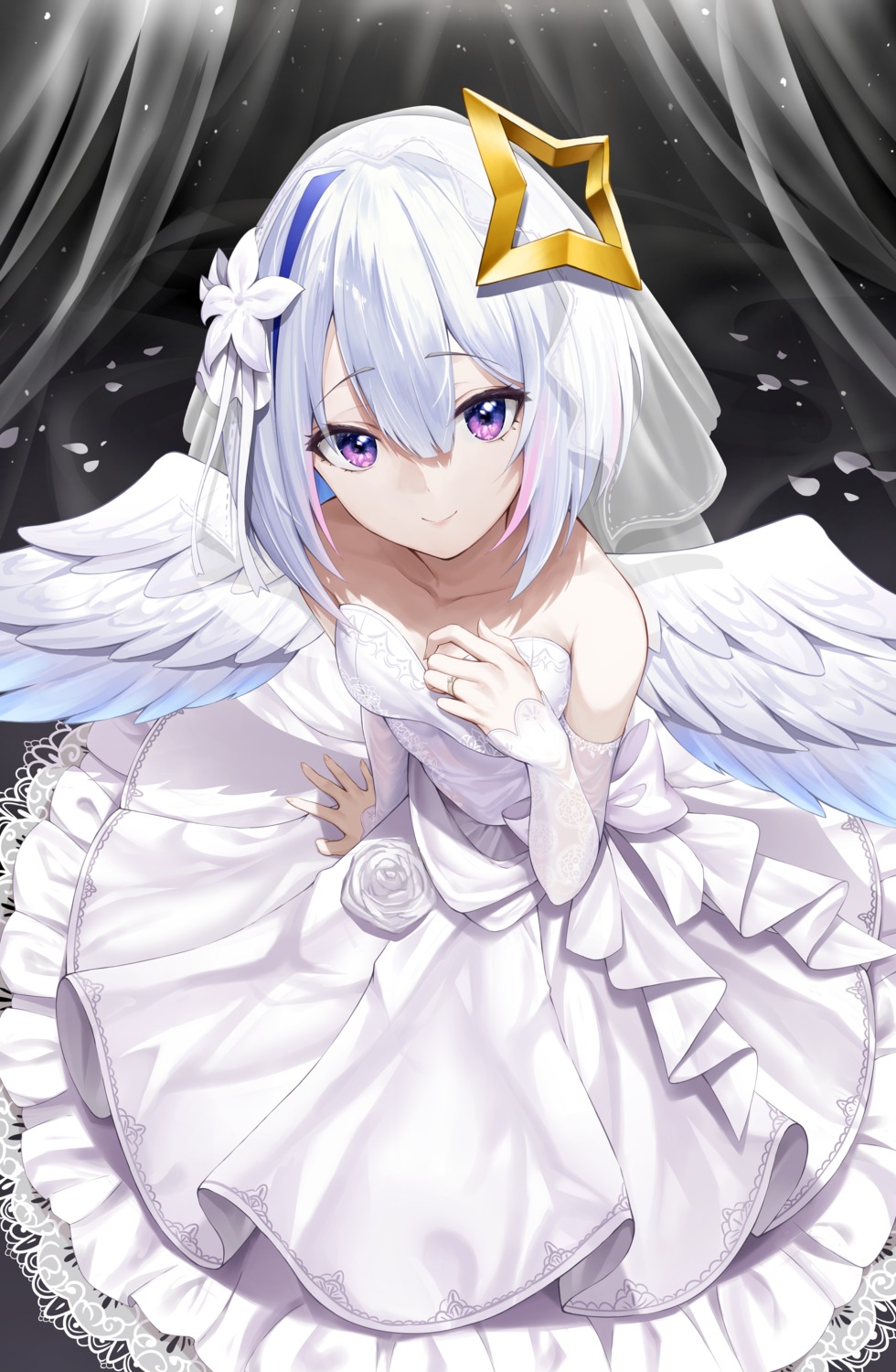 amane_kanata angel dress hololive roina_(effj7473) wedding_dress wings