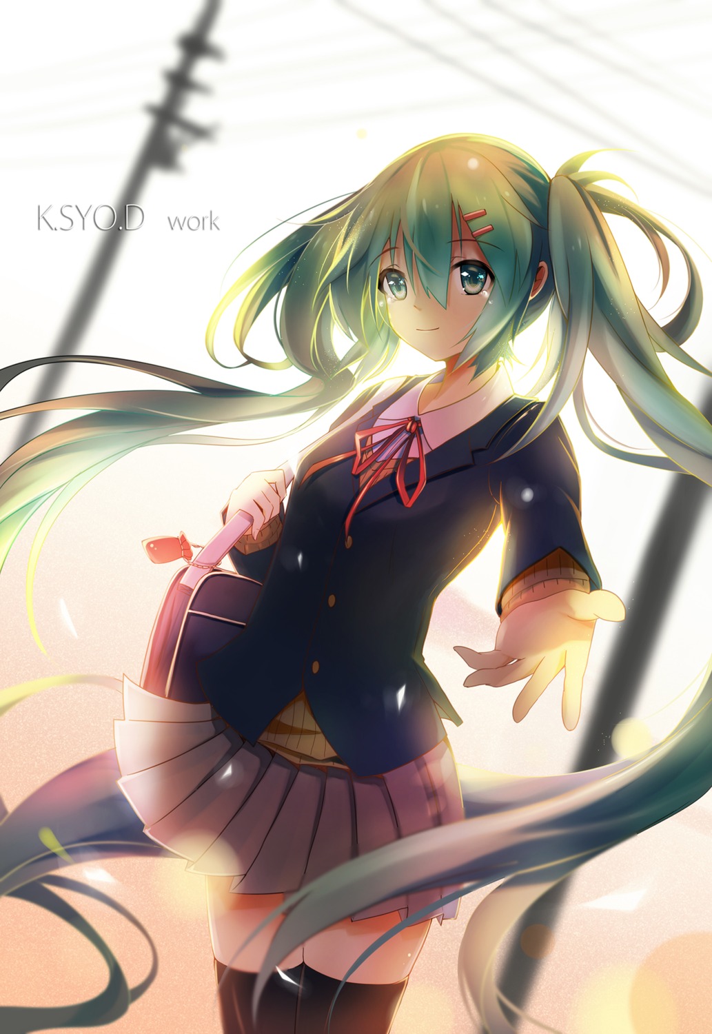 asahi_kuroi hatsune_miku seifuku thighhighs vocaloid