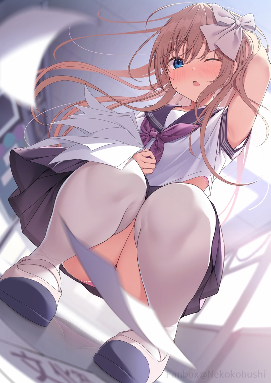 bra nekokobushi pantsu seifuku skirt_lift thighhighs