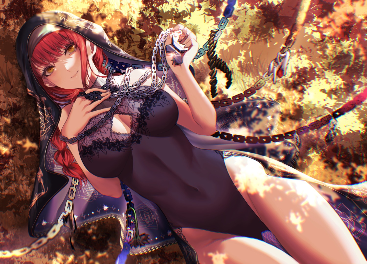 chainsaw_man cleavage dr_unk2020 leotard makima_(chainsaw_man) no_bra nun see_through