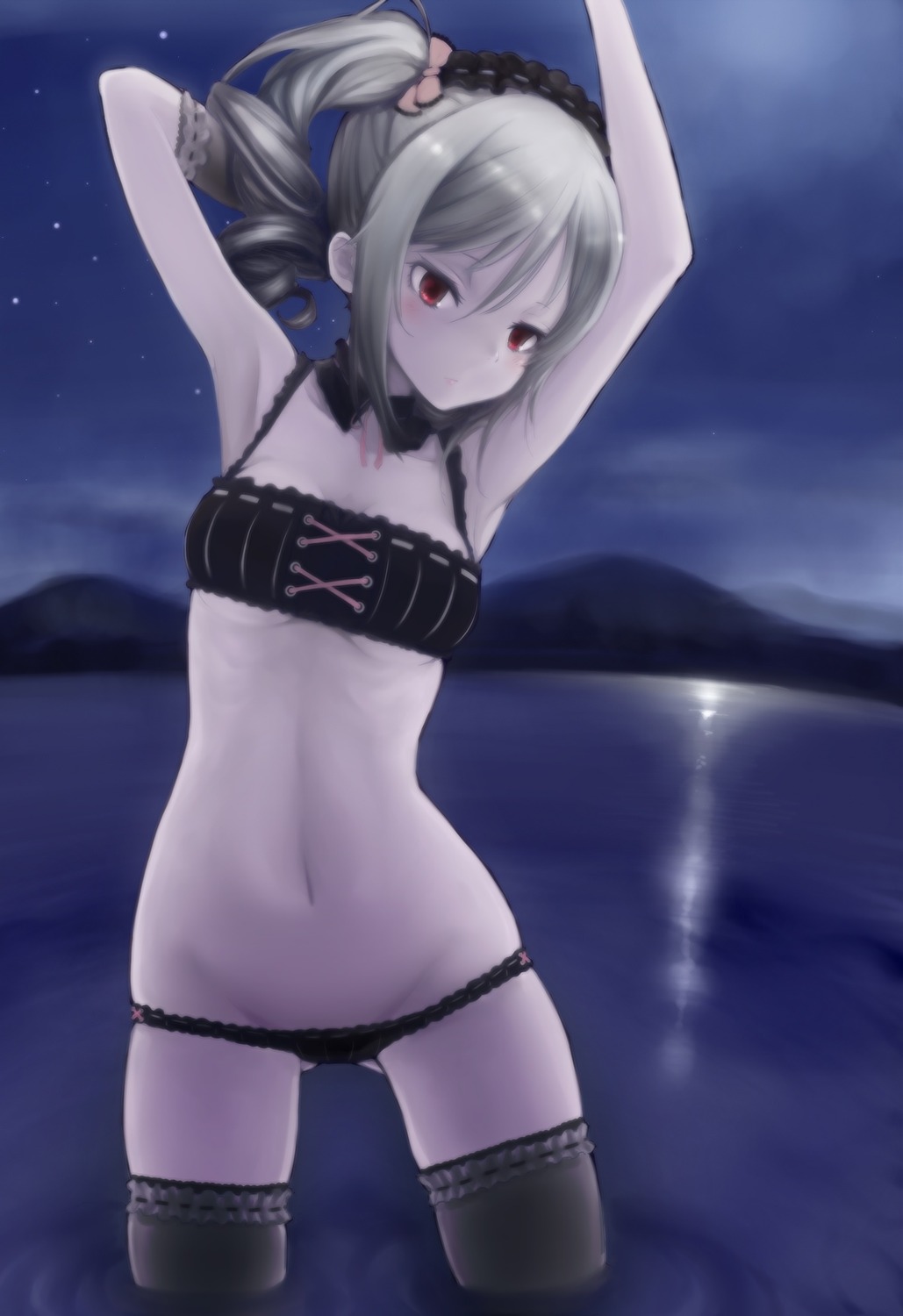 bra cleavage kanzaki_ranko lingerie pantsu the_idolm@ster the_idolm@ster_cinderella_girls thighhighs underboob wet yummy_yoi