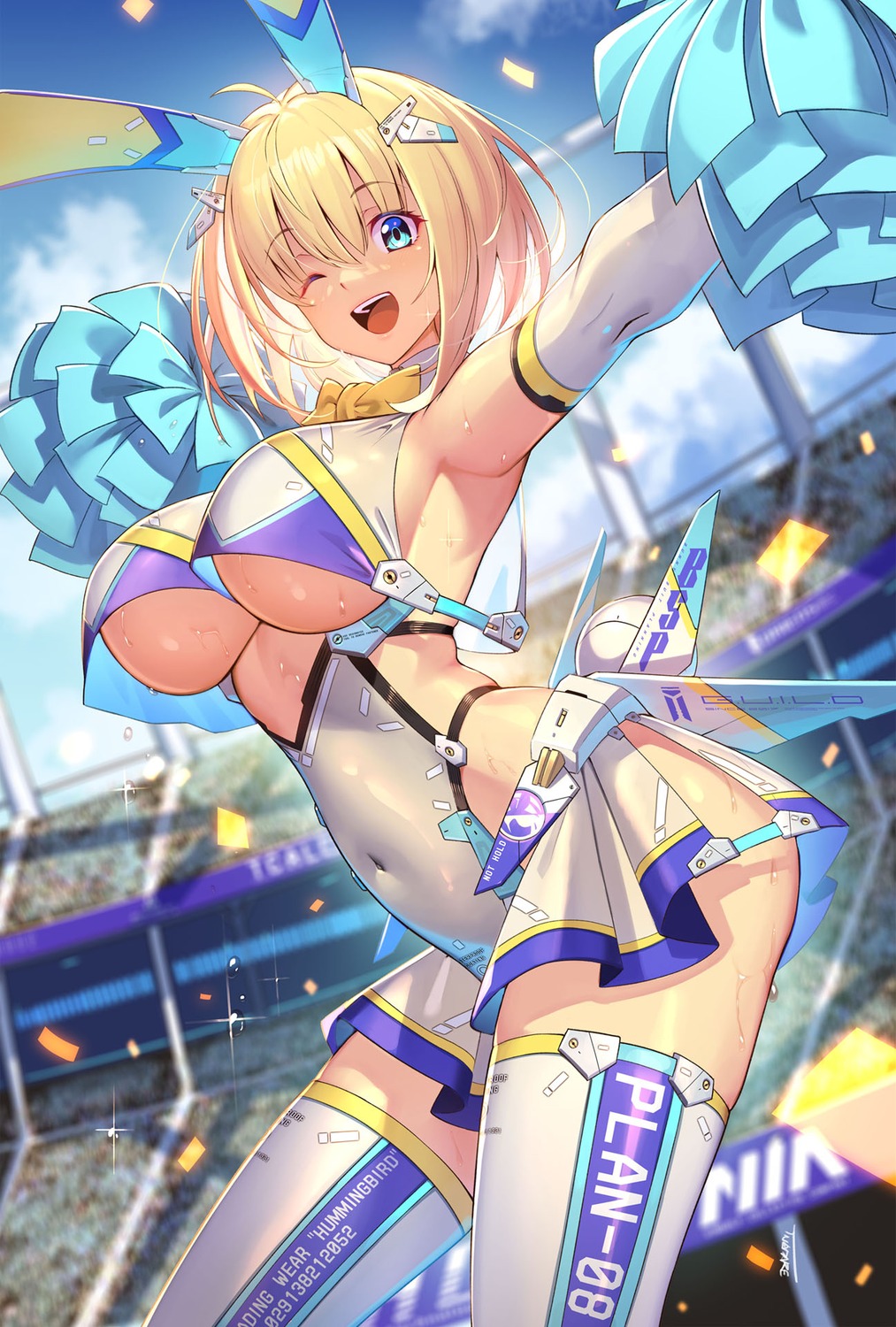 animal_ears artist_revision bunny_ears bunny_girl cheerleader no_bra see_through sophia_f_shirring tail takamine_nadare thighhighs underboob wet