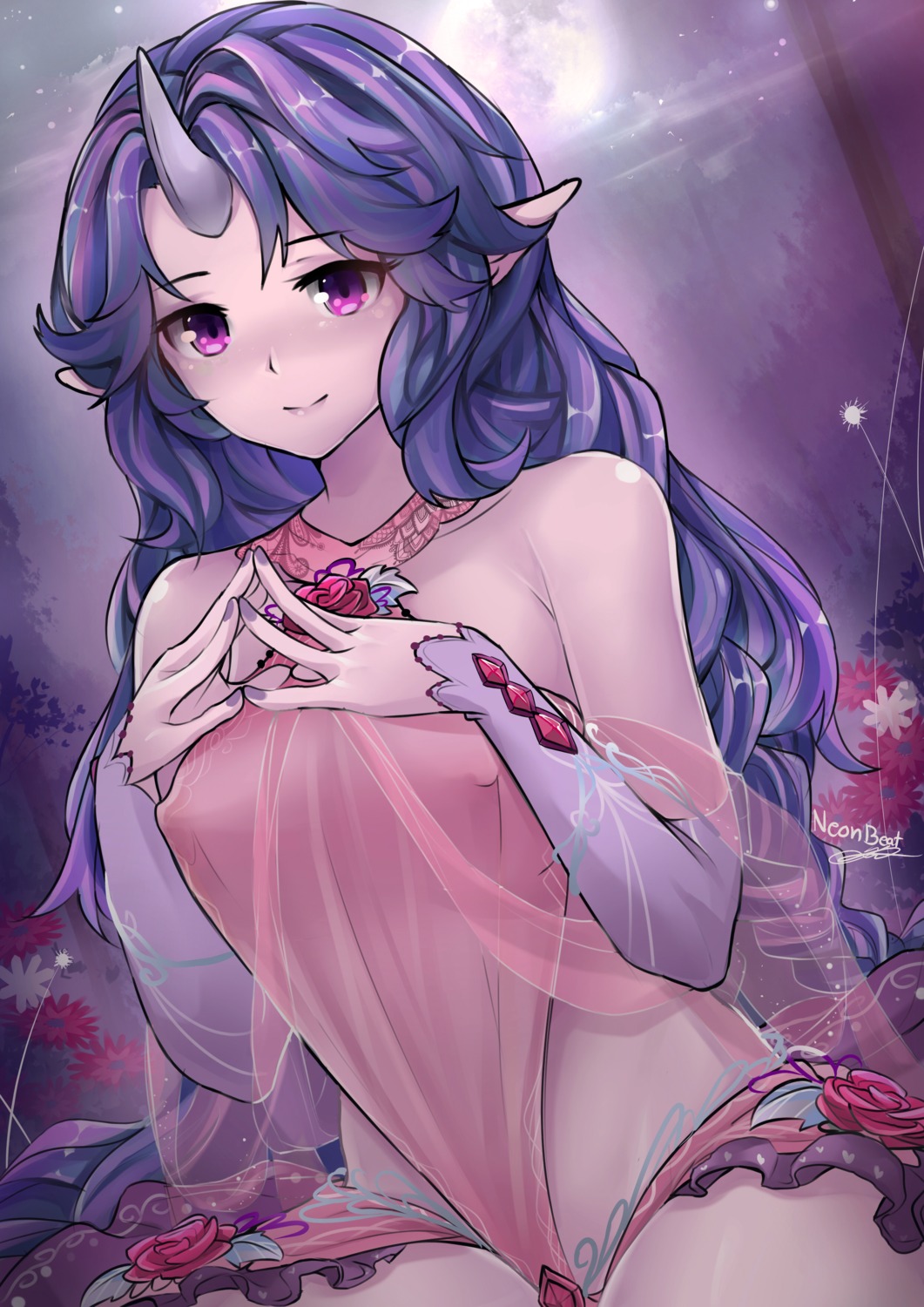 erect_nipples horns lingerie neonbeat pointy_ears