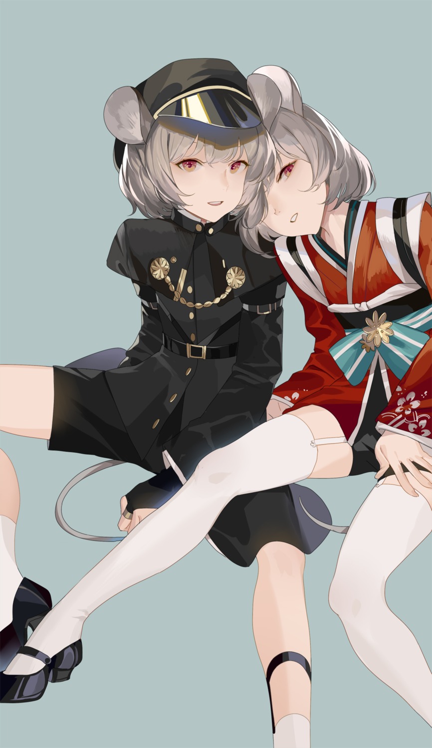 animal_ears heels hillly_(maiwetea) japanese_clothes nazrin stockings tail thighhighs touhou uniform