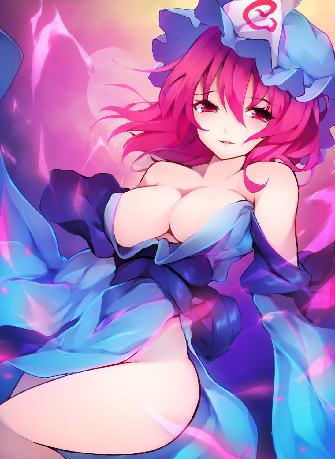 chiroru_(cheese-roll) japanese_clothes no_bra nopan open_shirt saigyouji_yuyuko touhou