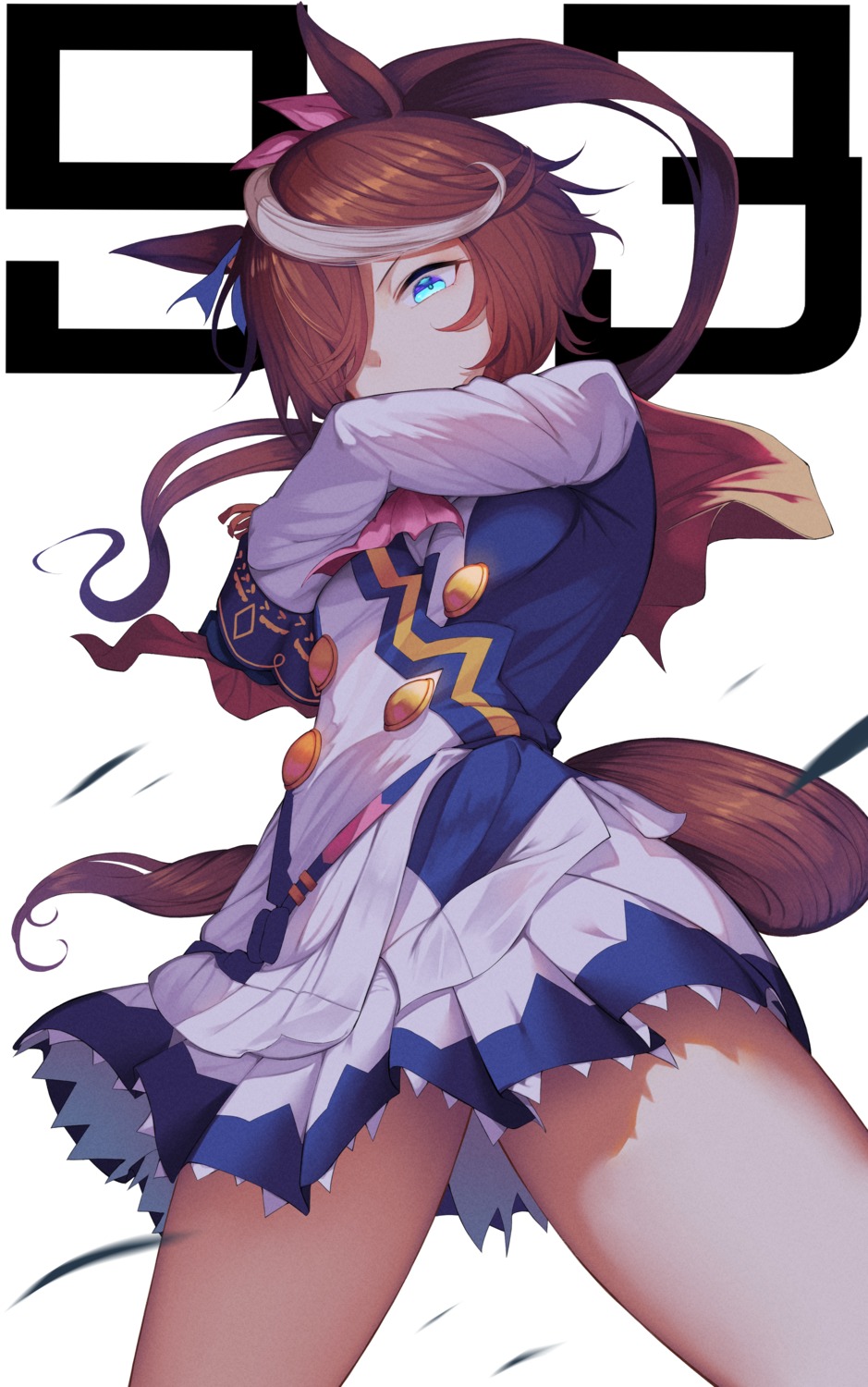 animal_ears skirt_lift tail tokai_teio_(umamusume) uma_musume_pretty_derby uniform yamato_(muchuu_paradigm)