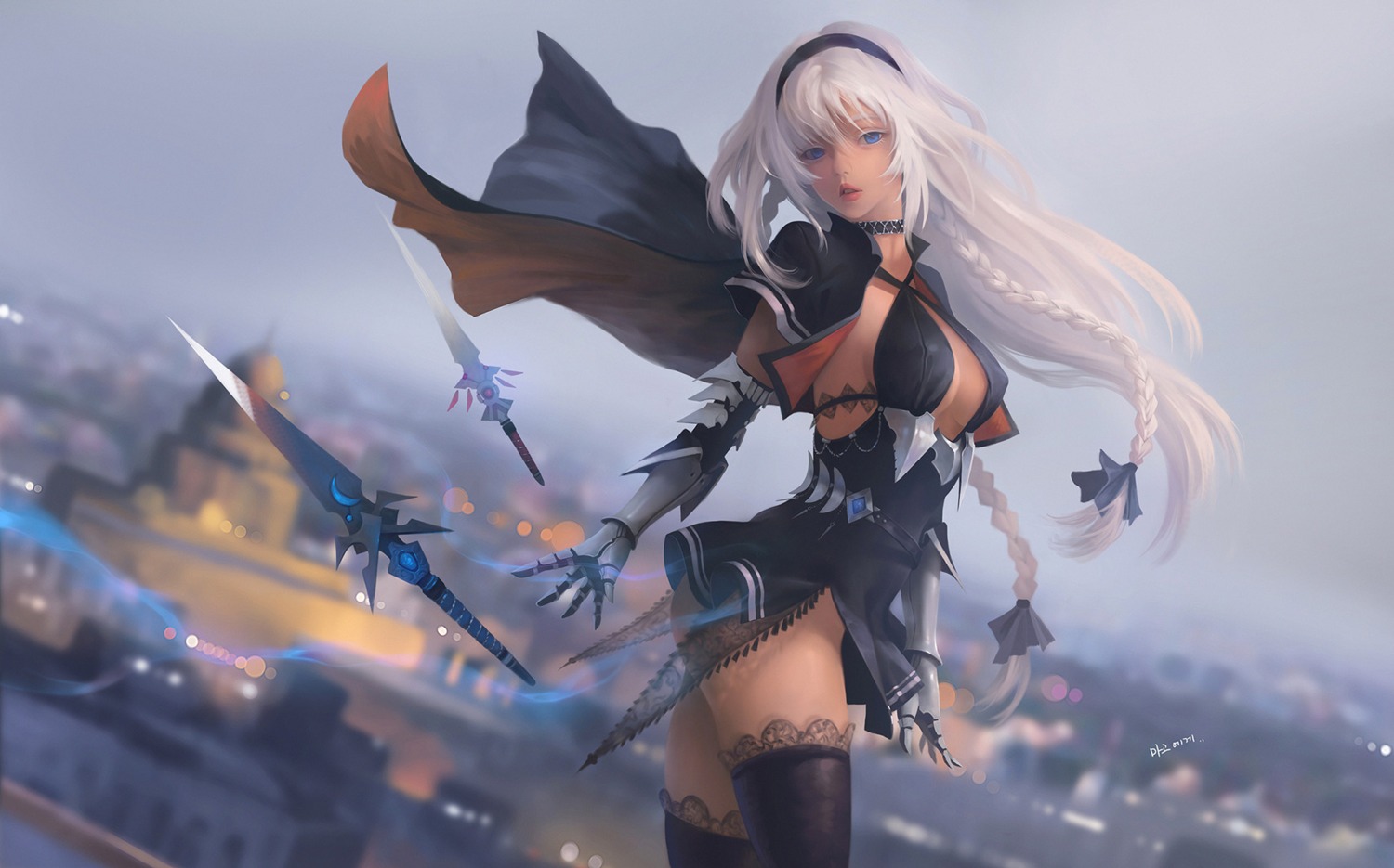 armor ass erect_nipples no_bra see_through taejune_kim thighhighs weapon