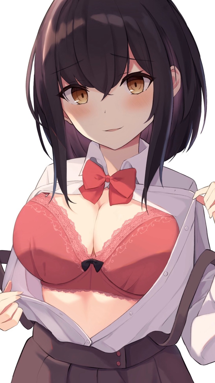 bra cleavage mizu_(lzzrwi603) open_shirt seifuku undressing