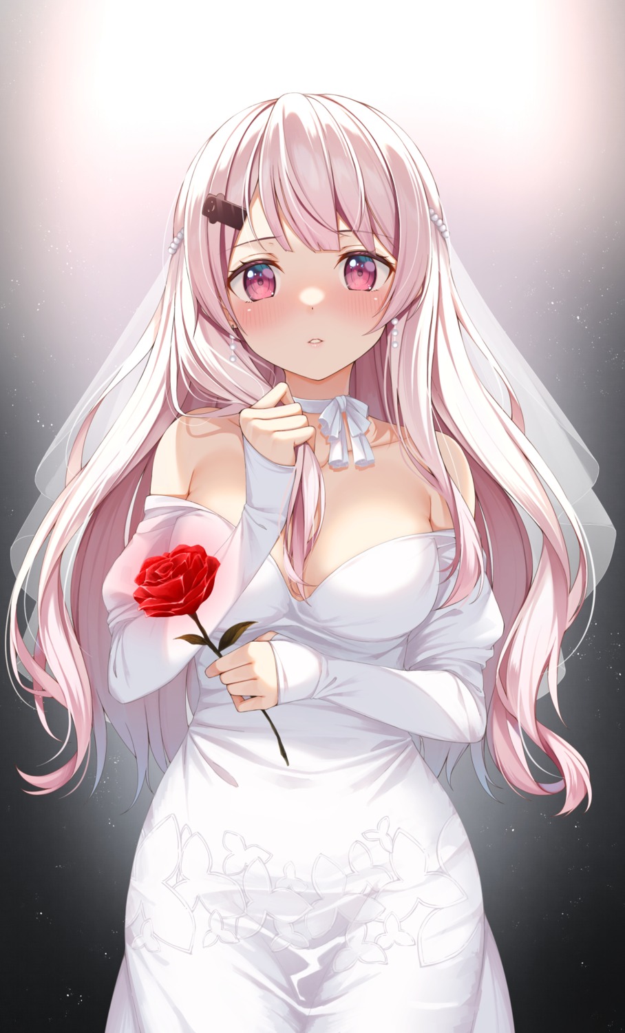 cleavage dress nijisanji nijisanji_gamers no_bra shiina_yuika wedding_dress yuuri_nayuta