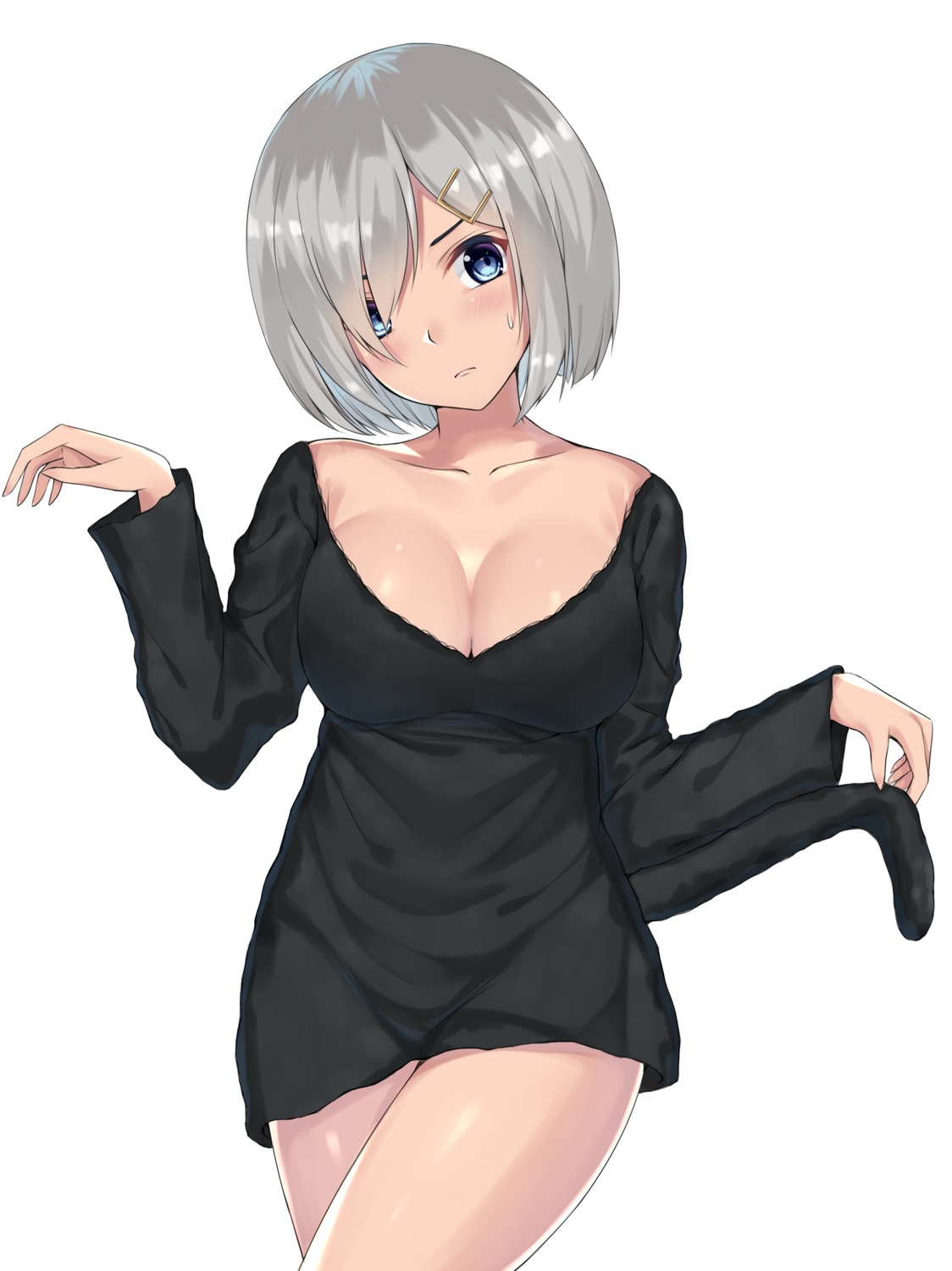 cleavage dress hamakaze_(kancolle) kanikou kantai_collection no_bra tail