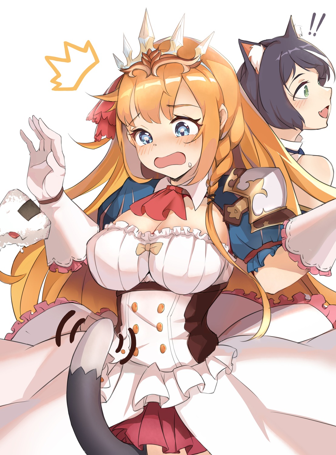 animal_ears clearhand cleavage karyl_(princess_connect) nekomimi pecorine princess_connect princess_connect!_re:dive skirt_lift tail