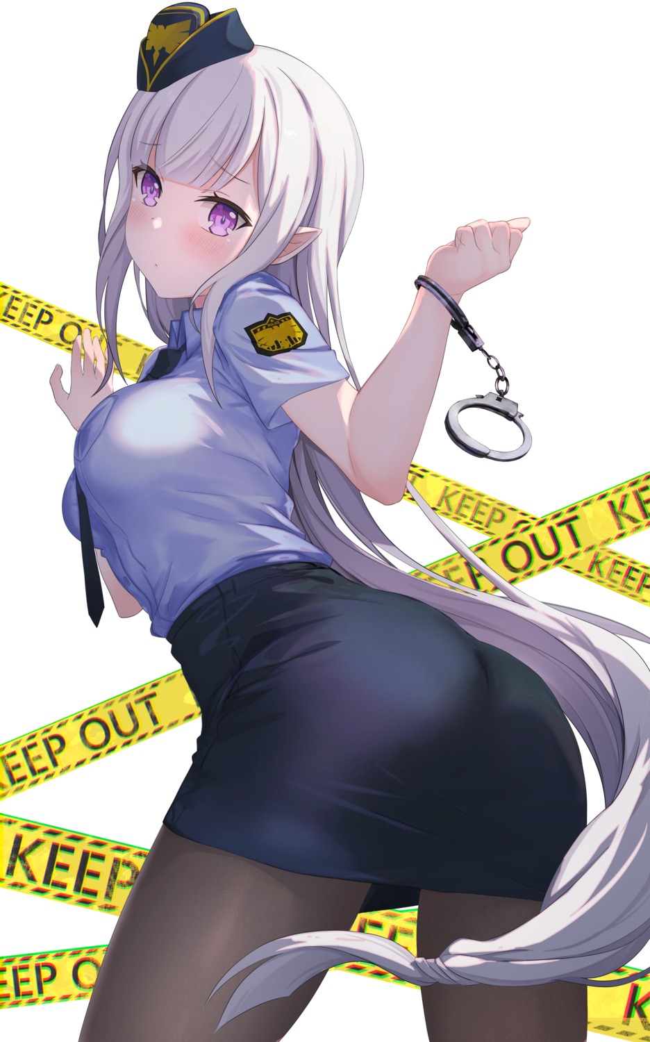 ass echiru elf emilia_(re_zero) pointy_ears police_uniform re_zero_kara_hajimeru_isekai_seikatsu