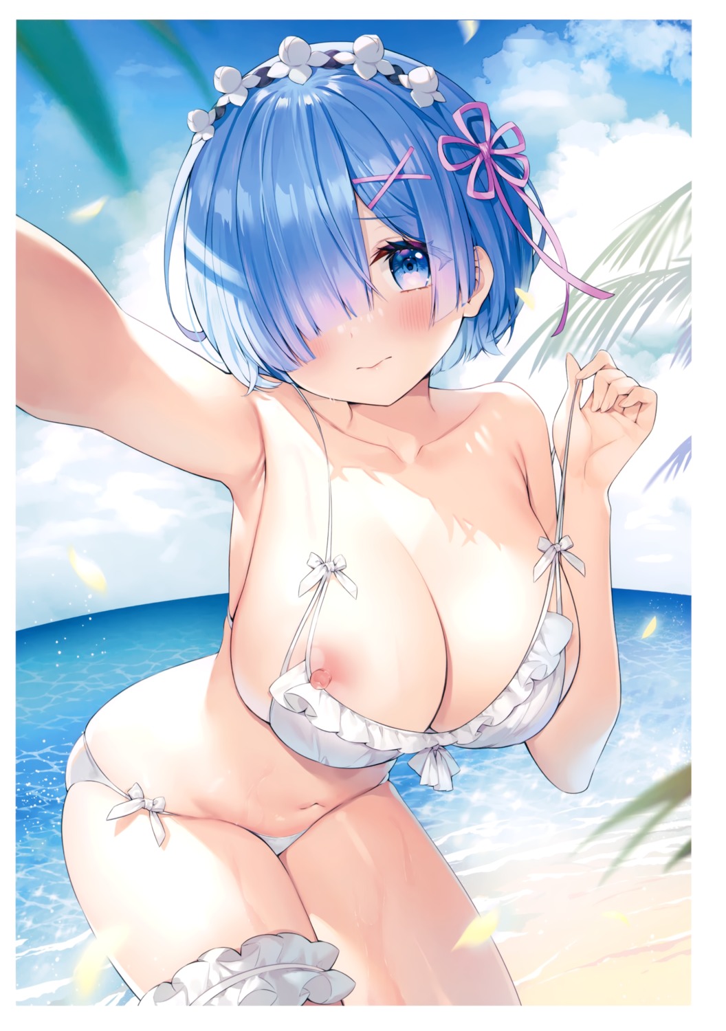 ayamy bikini garter hachigo nipples re_zero_kara_hajimeru_isekai_seikatsu rem_(re_zero) selfie swimsuits undressing