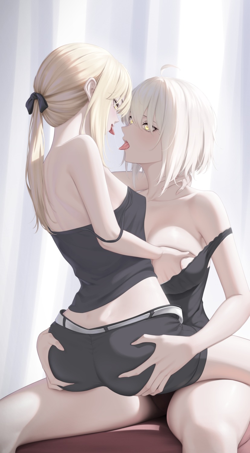 ass_grab breast_grab fate/grand_order jeanne_d'arc jeanne_d'arc_(alter)_(fate) nmi no_bra saber saber_alter yuri