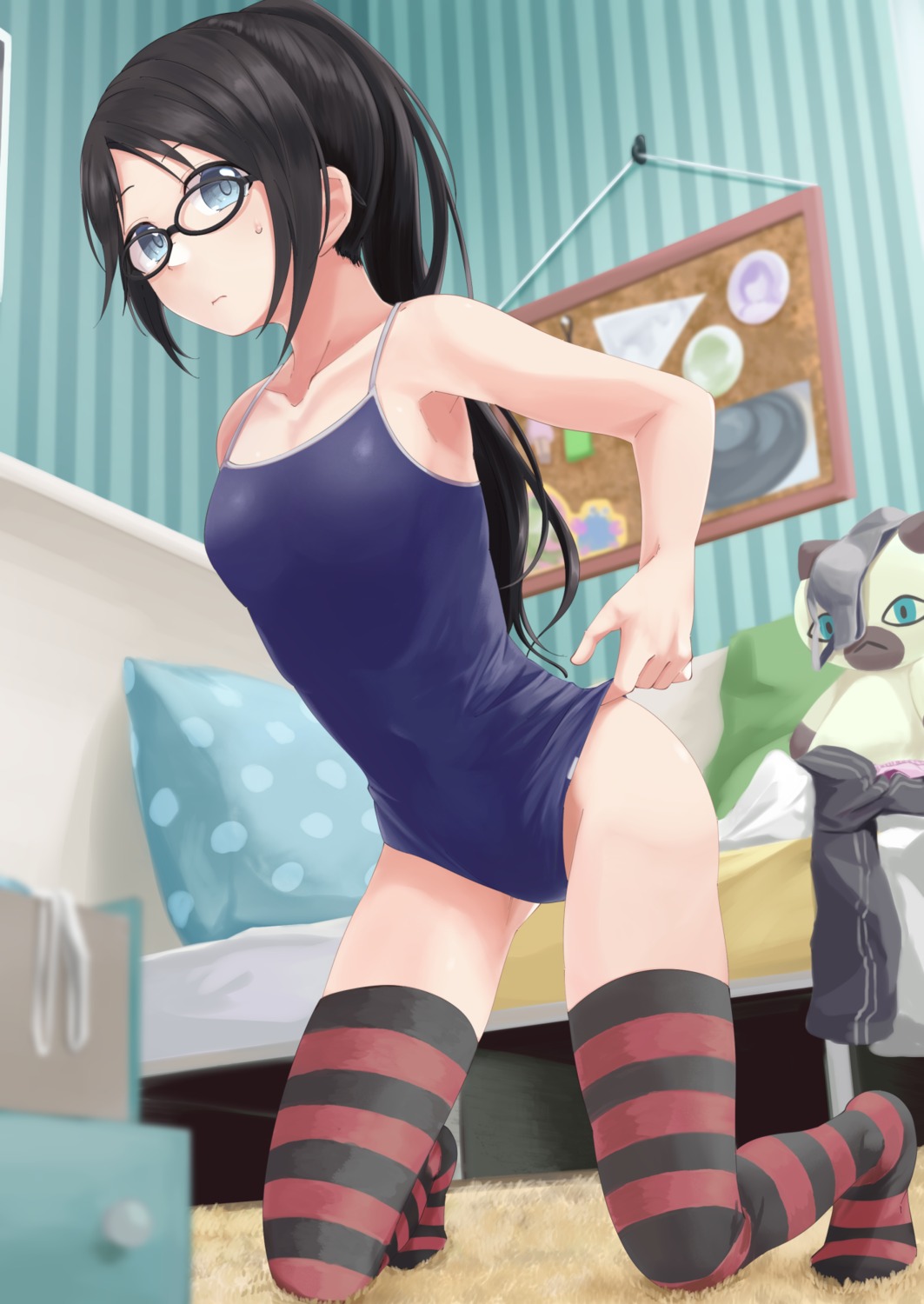 megane school_swimsuit swimsuits thighhighs yanokake