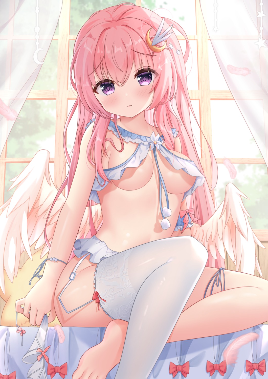 hiyada_yuu lingerie no_bra stockings thighhighs wings