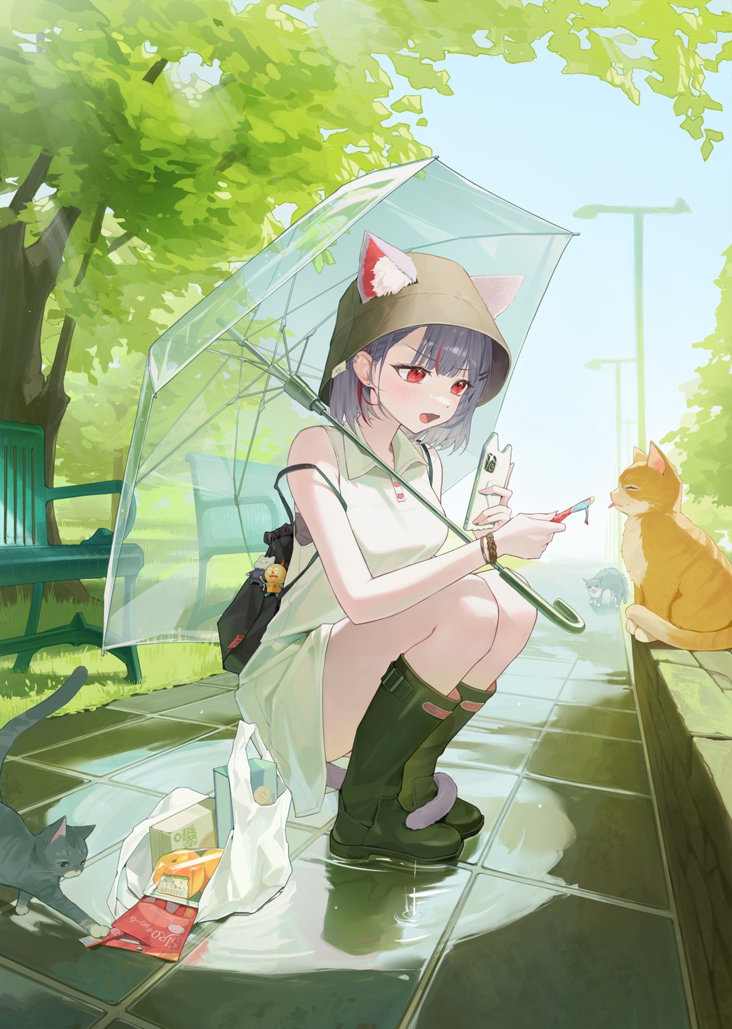 animal_ears myao00 neko nekomimi tail umbrella