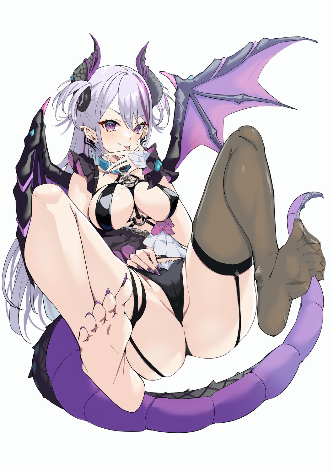 erect_nipples feet leotard no_bra nukege_ojisan pointy_ears stockings tail thighhighs thong wings