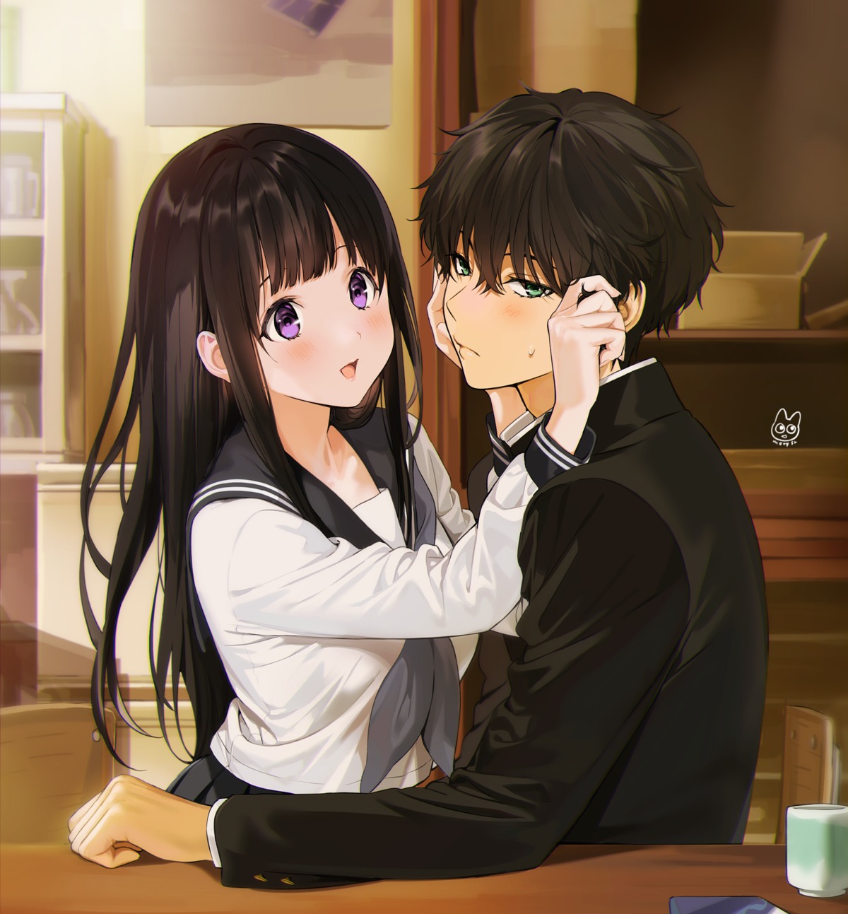 chitanda_eru hyouka mery_(yangmalgage) oreki_houtarou seifuku