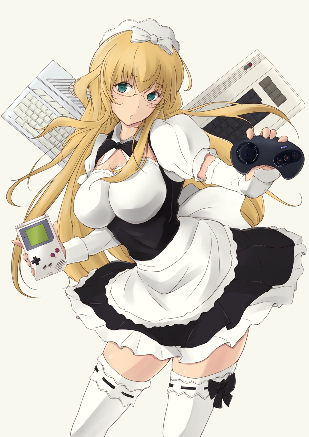 cleavage maid megane tagme thighhighs